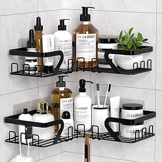 Kegii Corner Shower Caddy, Adhesive Shelf Organiser Rack, Bathroom Storage No Drilling, Black Accessories