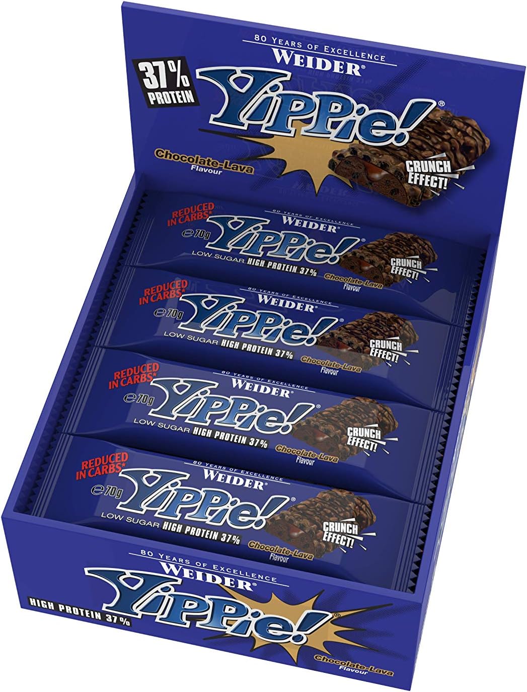 Weider Yippie! Protein Bar, Chocolate-Lava, Europe's Favorite Protein Bar, Great Taste, Perfect Snack, 12 Pack, 70g 70g x 12 bars 58422