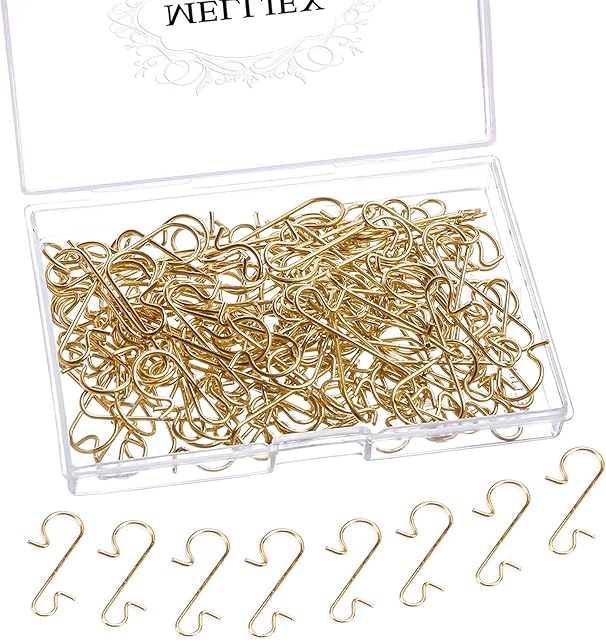 MELLIEX 120pcs Christmas Bauble Ornament Hooks S-Shaped Metal Hanger Mini Stainless Steel Hooks for Hanging Xmas Tree Decoration, Gold