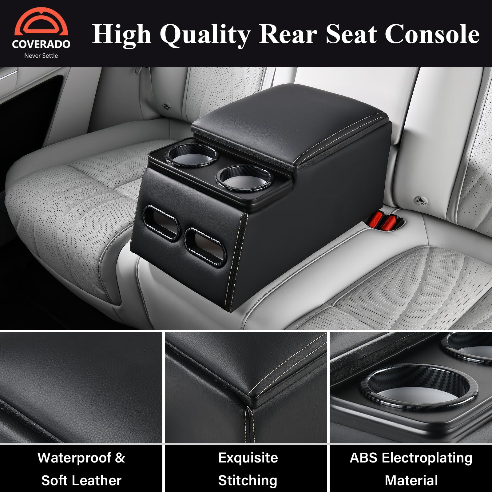 Coverado Consola Central para automóvil, Consolas universales para Asiento Trasero, Organizador de Asiento de camión y Almacenamiento, Organizador de Asiento Trasero con portavasos, Caja de