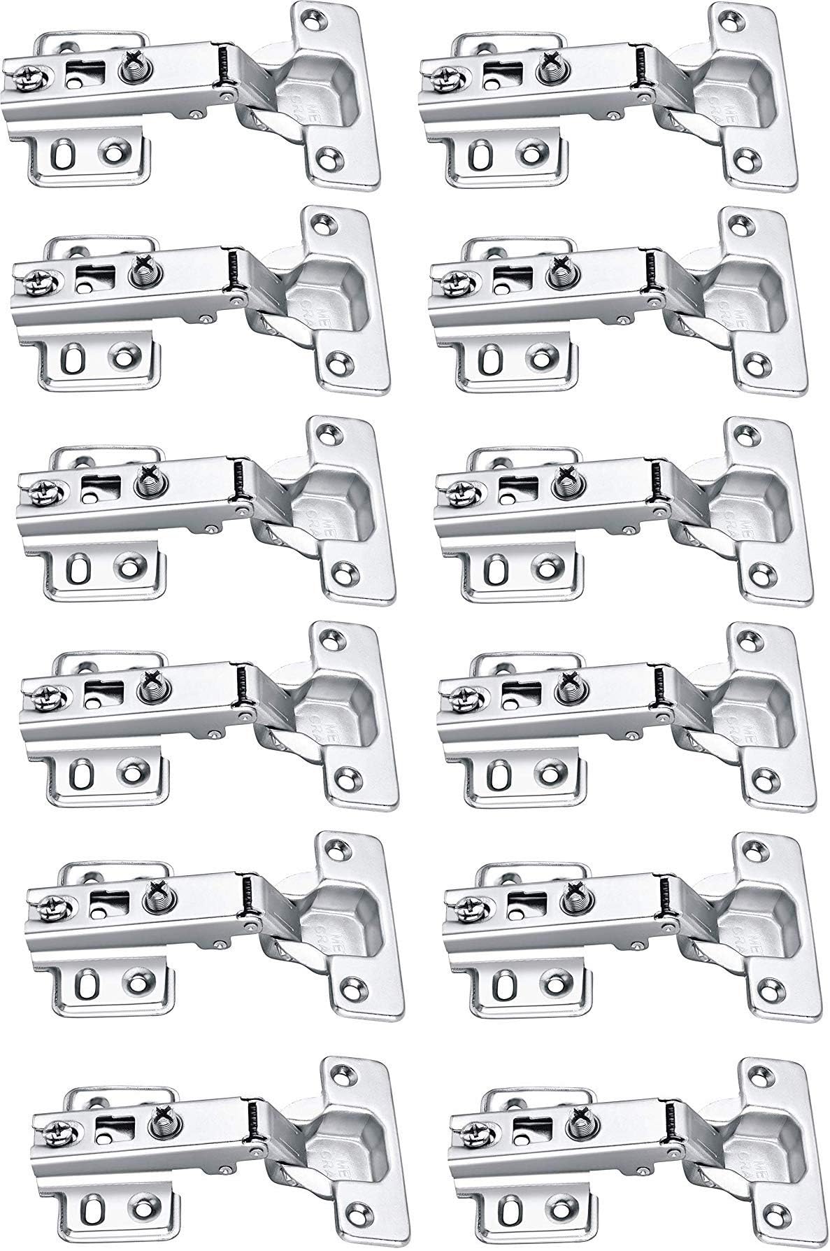 Steel Auto Close (Non Soft Close) Slide On Concealed Hinges for Full Overlay Door Pack of 6 Pair (0 Degree Crank,Silver)
