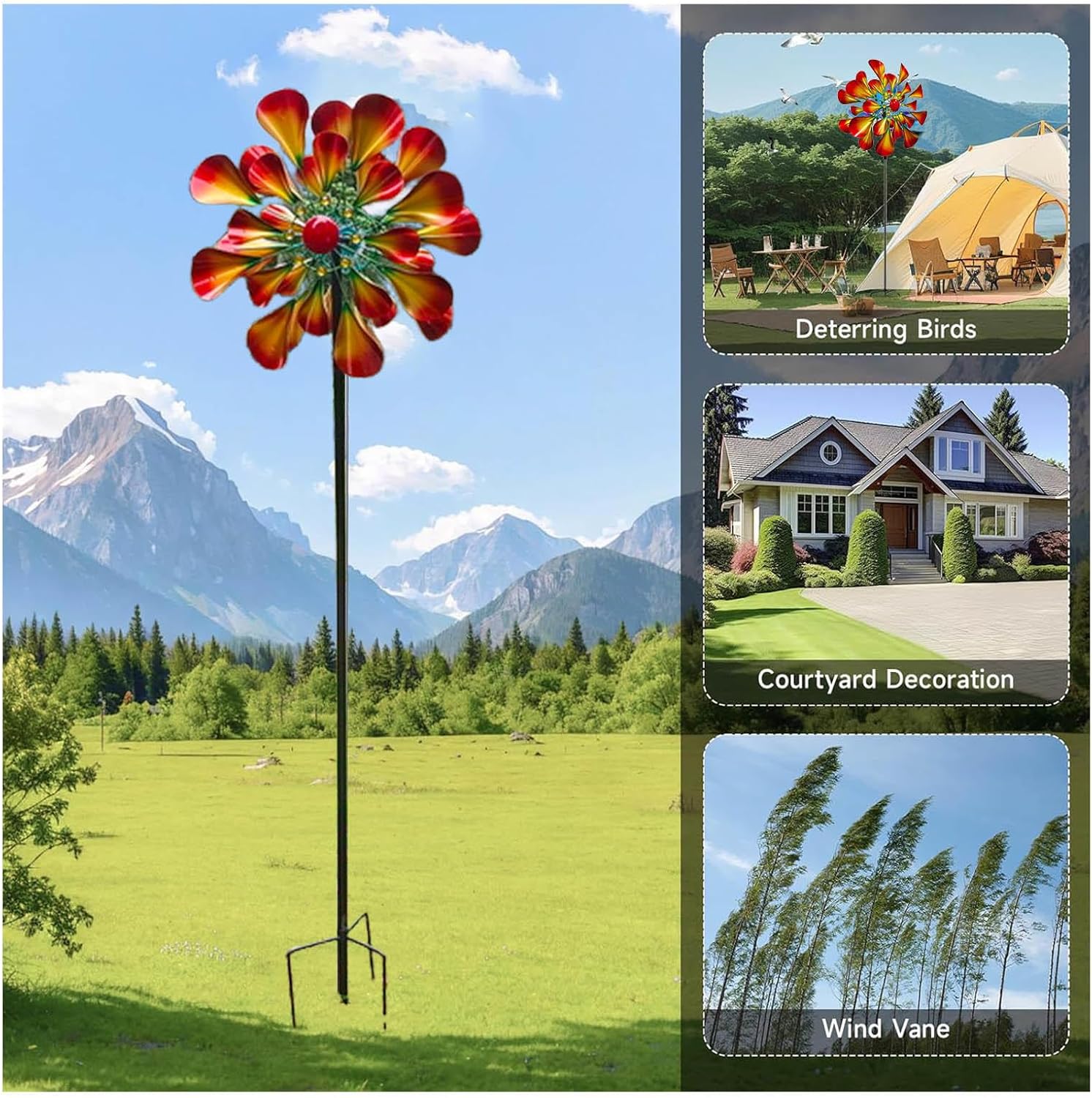 81in Windmill for Yard, Wind Spinners Outdoor 3D Wind Sculptures and Spinners Outdoor Metal Wind Spinner Deal Artistic Decor Gift