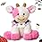 Hopearl Adorable Halloween Plush Cow Toy with Knitted Cute Ghost Bib Floppy Dairy Cattle Soft Stuffed Animal Gifts for Boys Girls Kids Toddlers, Pink, 9\'\'
