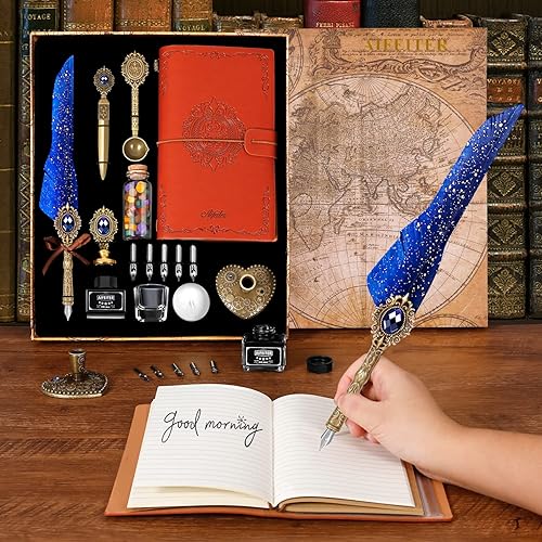 Miniatura 10 de Aifeiter Juego de tinta de plumas, bolígrafo y tinta para cuaderno, juego de pluma y tinta, juego de sellos de cera, juego de bolígrafos de