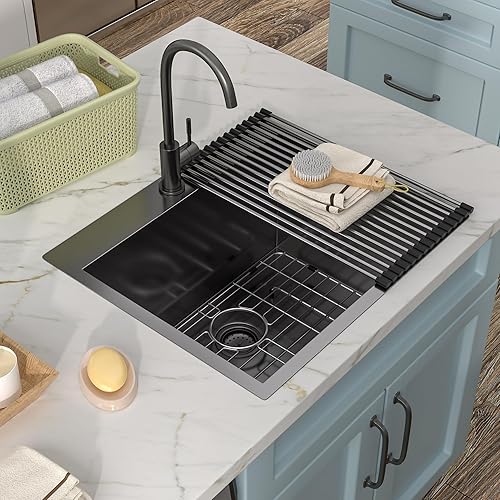 Miniatura 56 de Fregadero de lavandería de 25 x 22 pulgadas, montaje superior, acero inoxidable T304, calibre 16, 12 pulgadas de profundidad, fregadero individual