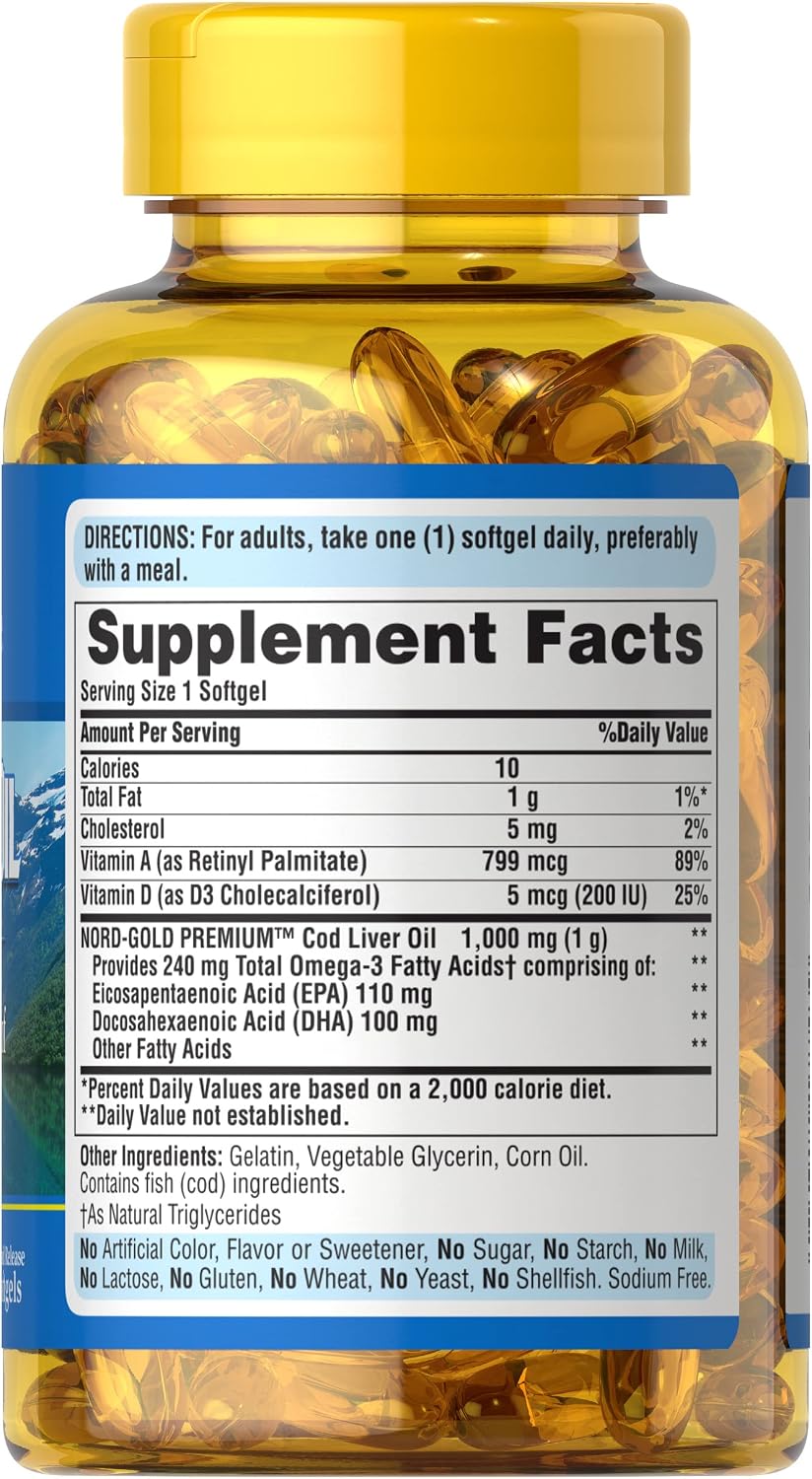 Puritan's Pride Cod Liver Oil, 1000 Mg, 120 Count