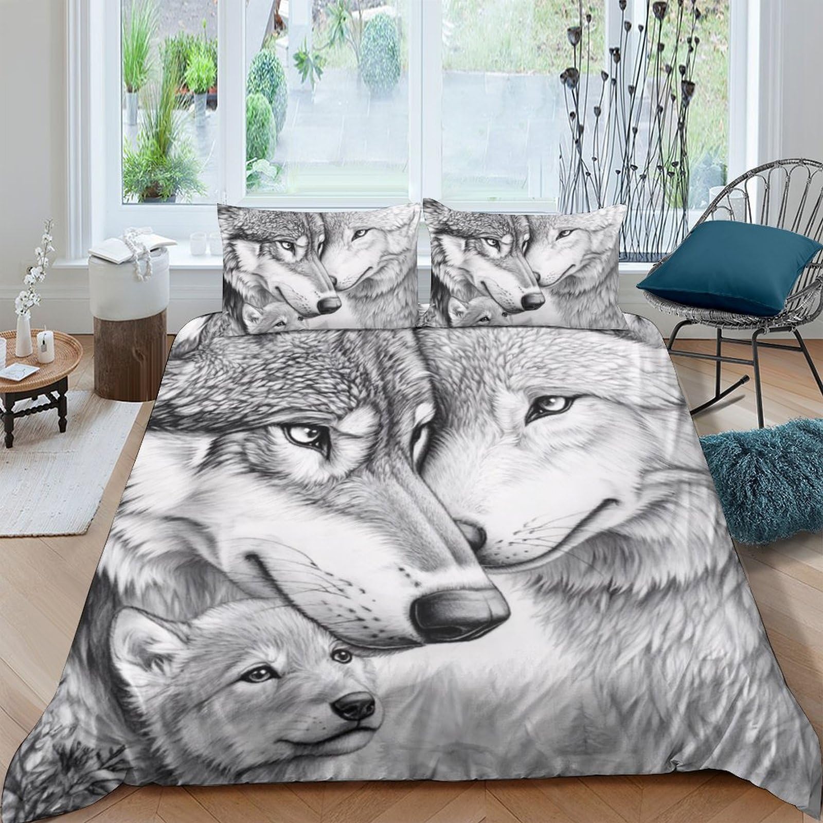 Ctjqhvkz Style-3 3D Printed Wolf Family Fitted Sheet Microfiber Soft Breathable Forest Scene Bed Cover For Bedroom Guest Room Mattress Protection Decor Single（135X200cm）