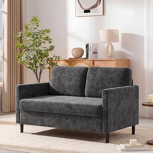 Garvee 51" Loveseat Sofa, Breathable Cozy Faux Linen 2-Seater with Wide Backrest & Padded Seats, Compact Wood Frame Sofa for Shared Relaxation, Tool-Free Setup for Small Spaces,Gray