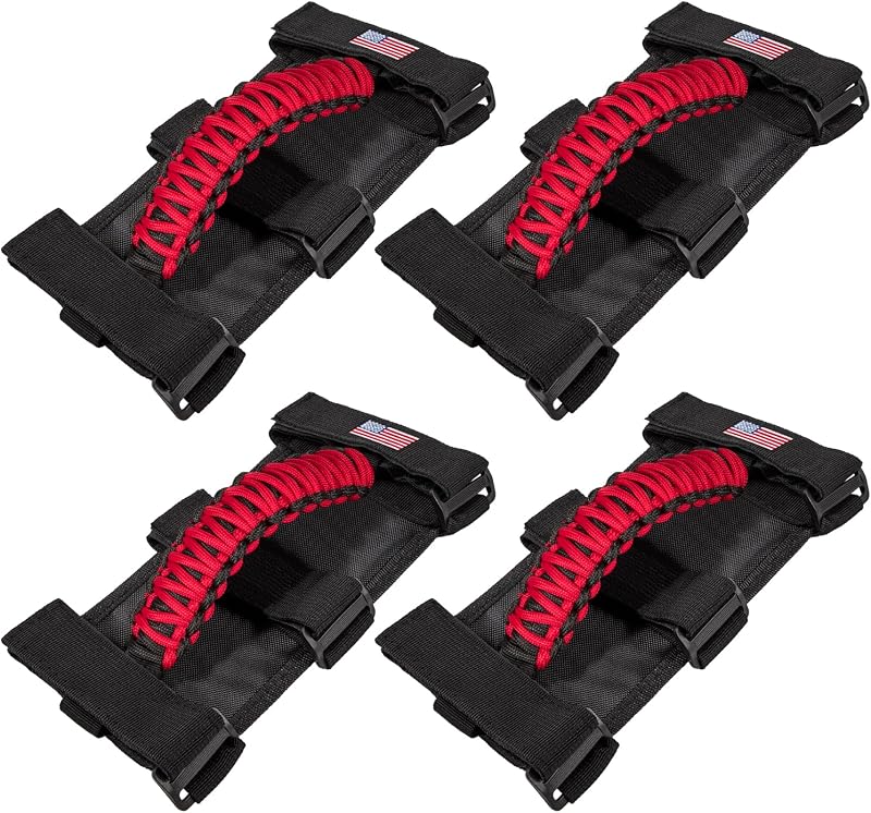 Alças de apoio para barra anticapotamento E-cowlboy vermelhas para Jeep Wrangler e UTV/ATV – Kit com 4 unidades