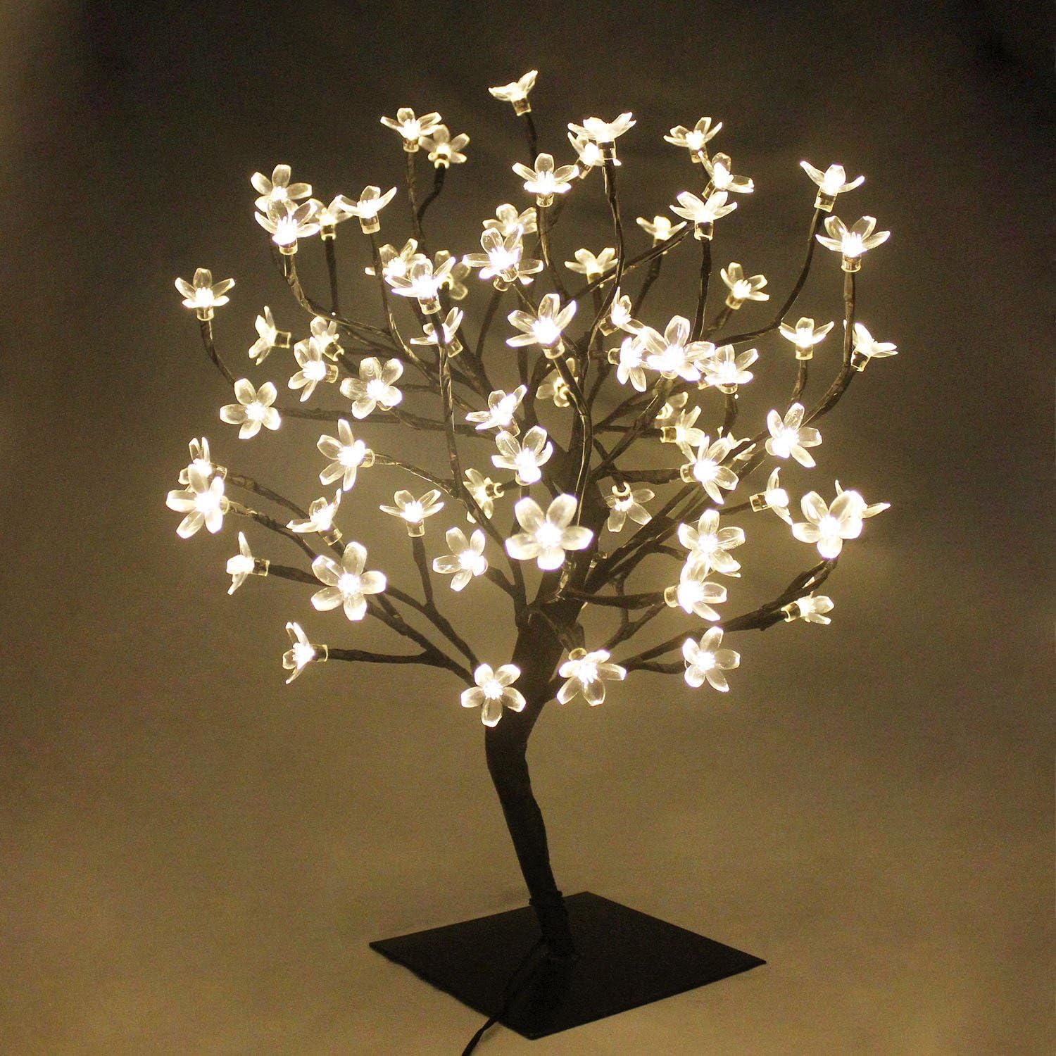 PMS 23inch 90 LEDs Cherry Blossom Tree Lights Desk Top Bonsai Tree Lamp with Low Voltage Transformer, Ideal for Christmas Wedding Party Bedroom Home Decoration (Warm White)