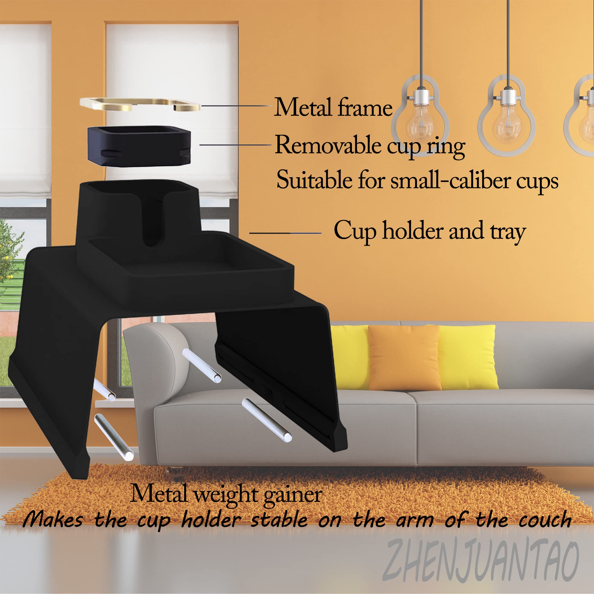 Amazon.co.jp: ソファアームトレイ カップホルダー付き ソファドリンク