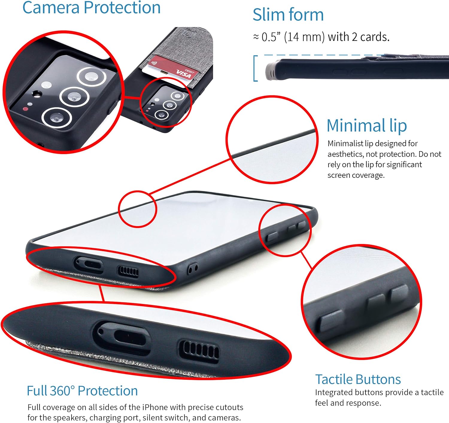 Dockem Wallet Case for Galaxy S21 Ultra: Hidden Metal Plate for Magnetic Mounting with Canvas Style Synthetic Leather, 2 Card Holder Slots: Luxe M2T, 6.8" [Black/Grey] - Image 4