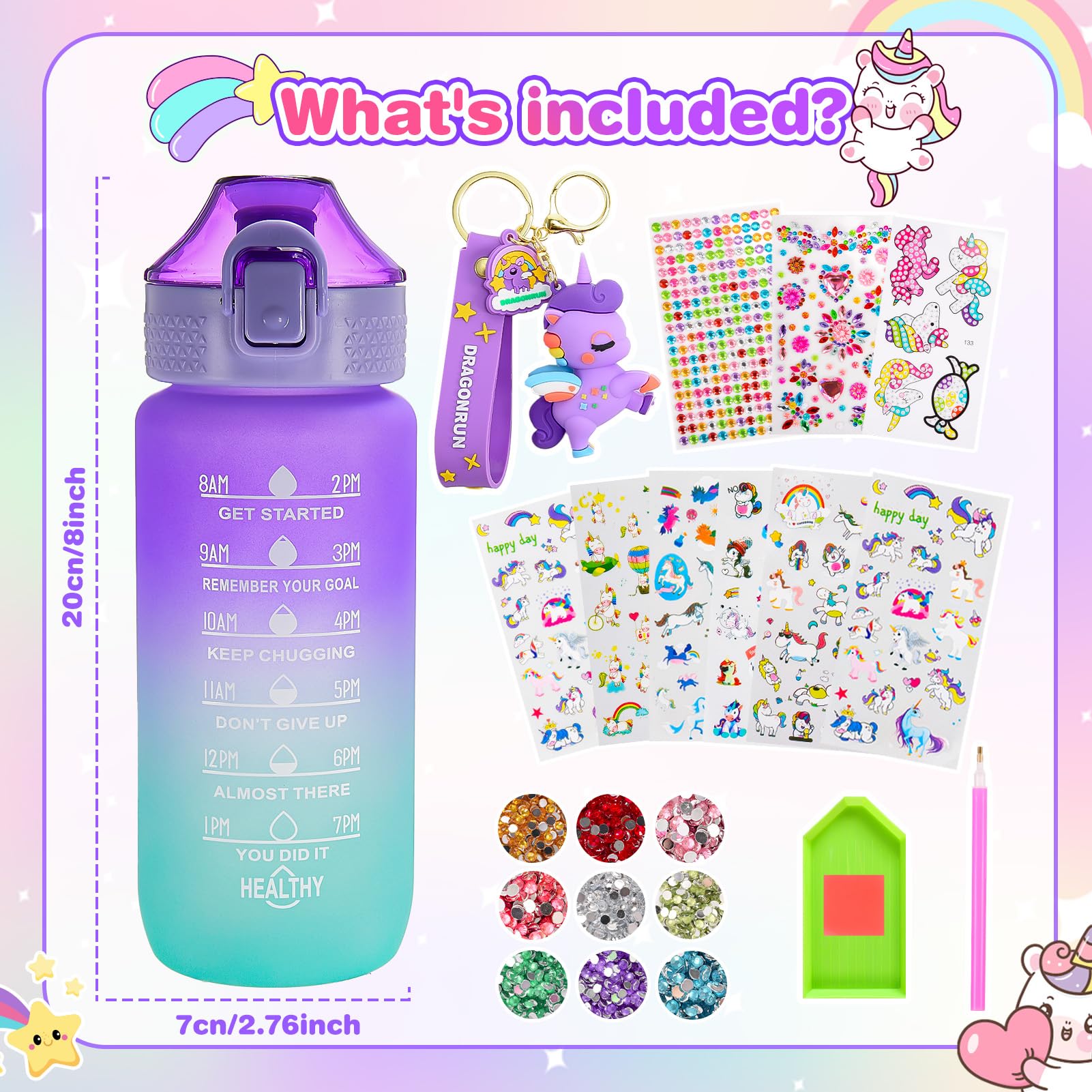 Botella De Agua Con Manualidades De Unicornio – Juego De Diamantes Y Pegatinas Para Niñas De 5 A 12 Años