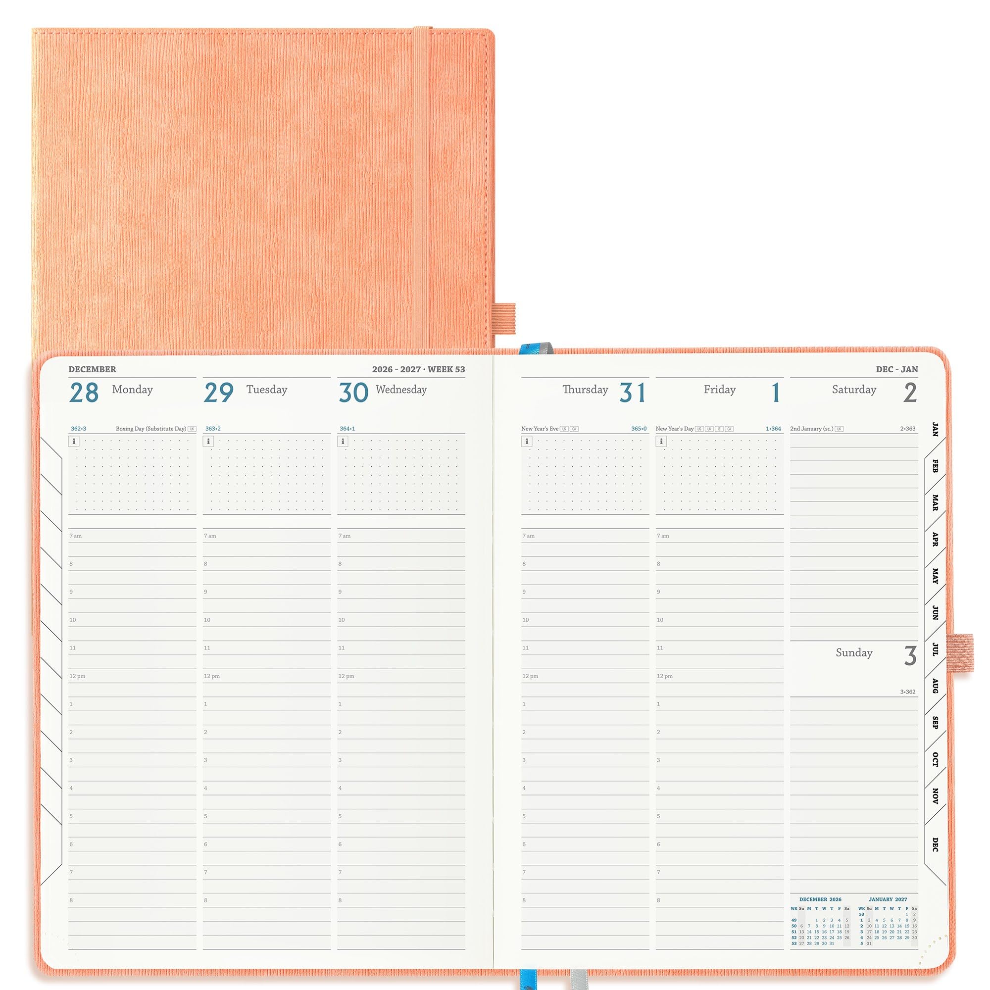 IN-LUXPRO Academic Diary 2026-2027 Week to View A4 Large(29x21.5 cm) 18 Months (Jul'26 - Dec'27) Mid Year Diary 26/27 Vertical Weekly Planner with Timeslots& Month Tabs, PU Leather Pink