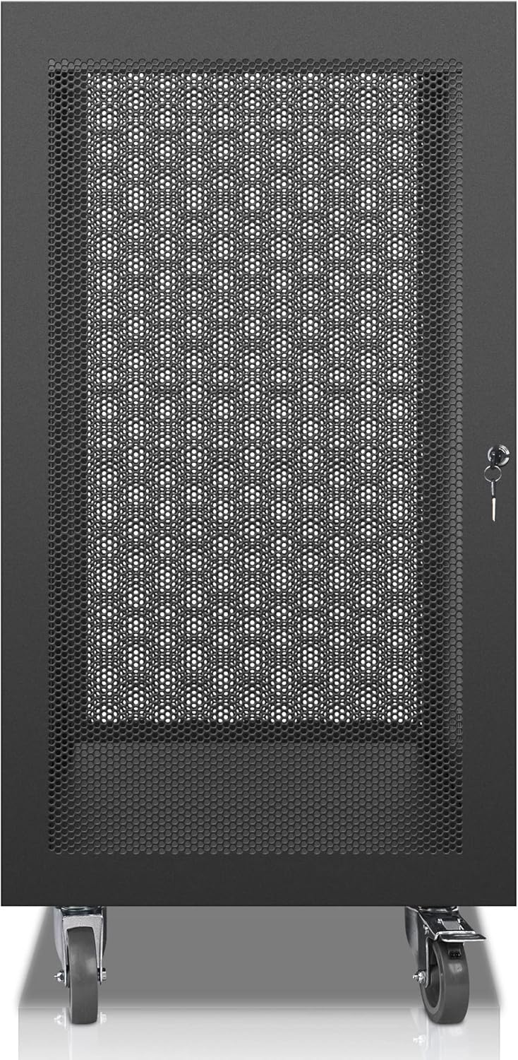 Sound Town 21U Universal Steel Rack, w/Mesh Doors, Locking Casters, Vented Side Panels for Audio Video, Server and Network Equipment (STRK-M21UWD)