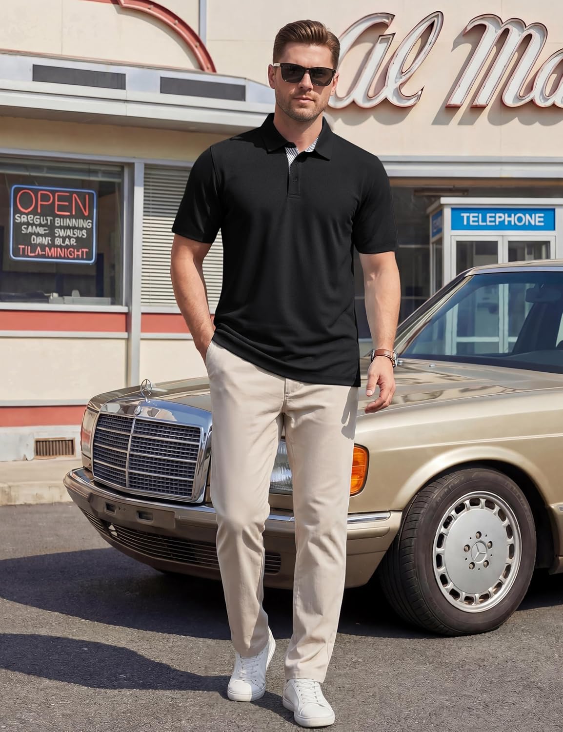 TACVASEN Men's Polo Shirts Short Sleeve Cotton Pique T-Shirt 3 Buttons Golf Shirts Classic Fit Casual T-Shirt