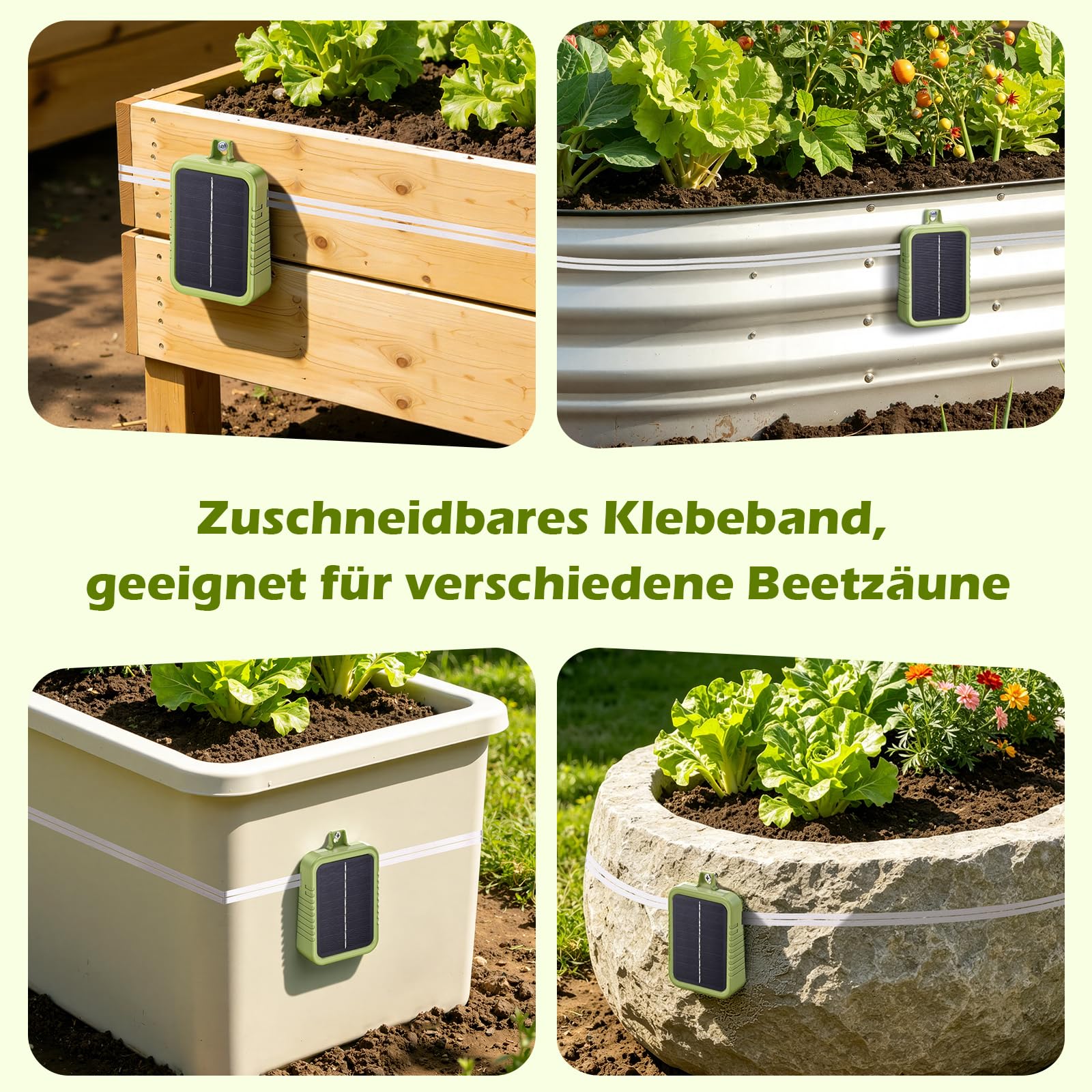 Schneckenzaun Elektrisch Set, Eingebauter 2400-mAh-Lithium-Akku und 2W-Solarpanel, Schneckenschutz Stromgerät mit 12m Zaunband und Schneckenschutz Zubehör, Schutz vor Schnecken für Gärten
