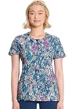 Infinity Printed Scrub Tops for Women Round Neck, 3 Pockets, Rib-Knit Inset & Princess Seams - CK609