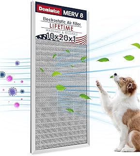 10x20x1 Electrostatic Air Filter, MERV 8 Reusable Aluminum AC/HVAC Furnace Filters, Washable Permanent Air Filter, Lasts a Lifetime, Easy to Clean (Actual Size:9.48x19.64x0.82)