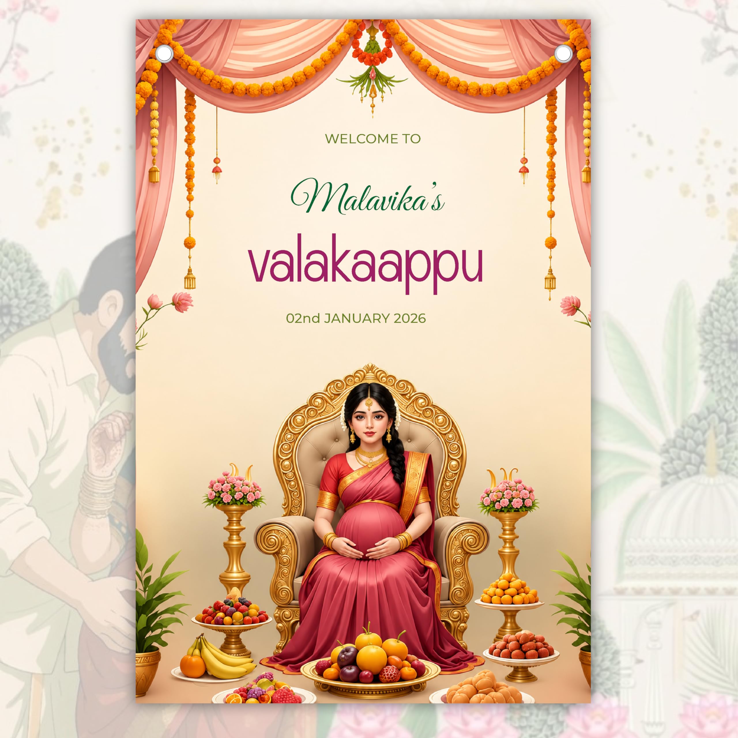 CRAFTEEZY Customised Baby Shower Welcome Board for Mom to be | Personalized Name and Date Godh Bharai Ceremony Welcome Sunboard Entrance Display Decor Gift (Valaikappu)-picture-17