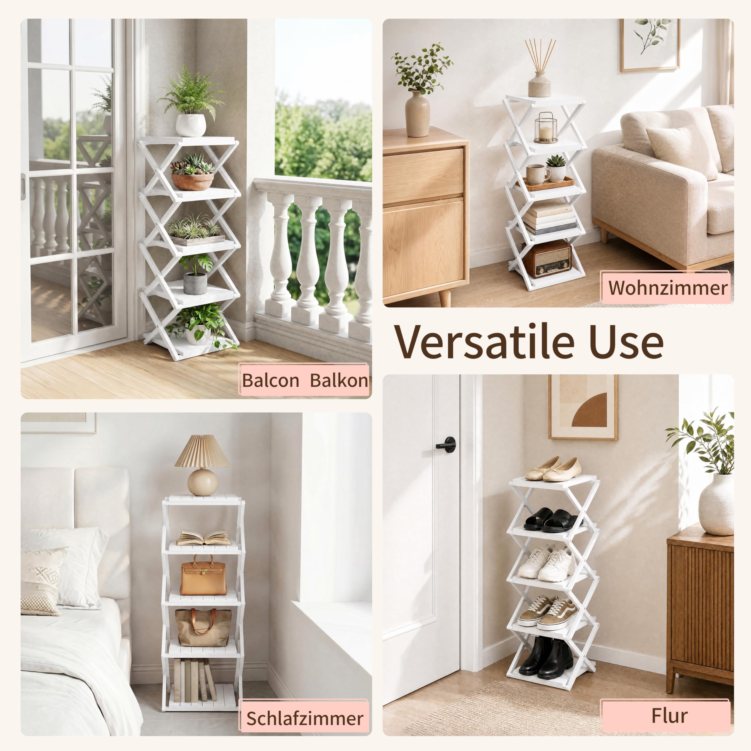 schmales Schuhregal, Ohne Installation, klappbarer Schuhhalter, Tragbare Holz Schuhregale, platzsparend, multifunktional für Eingangsbereiche und Schlafzimmer (Weiß, Verdickung 5 Schichten)