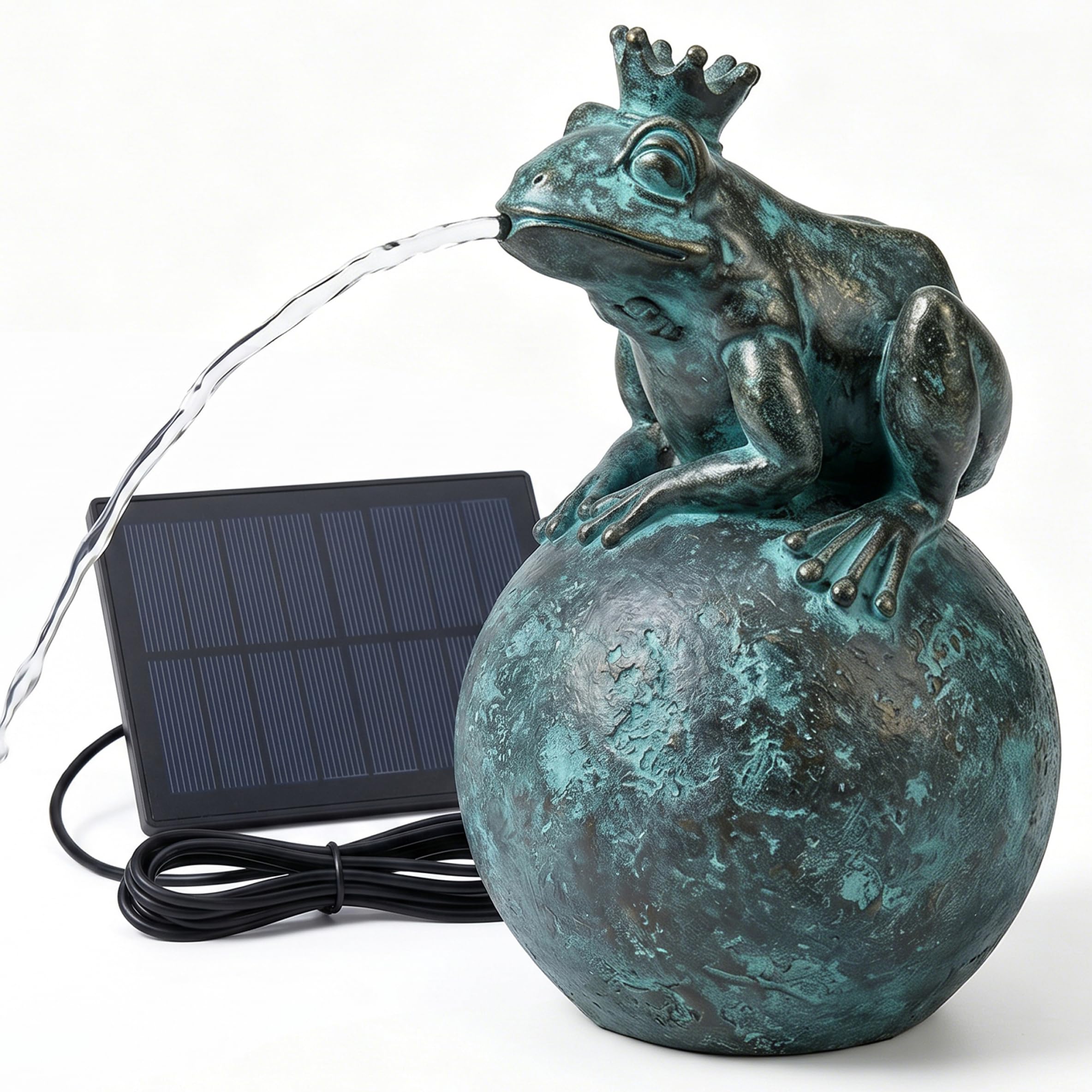 Wilafury Pond Spitter, Solar-powered Frog Fountain Spitter Resin Decor Outdoor Accessory for Ponds and Water Gardens, 12x12x21cm