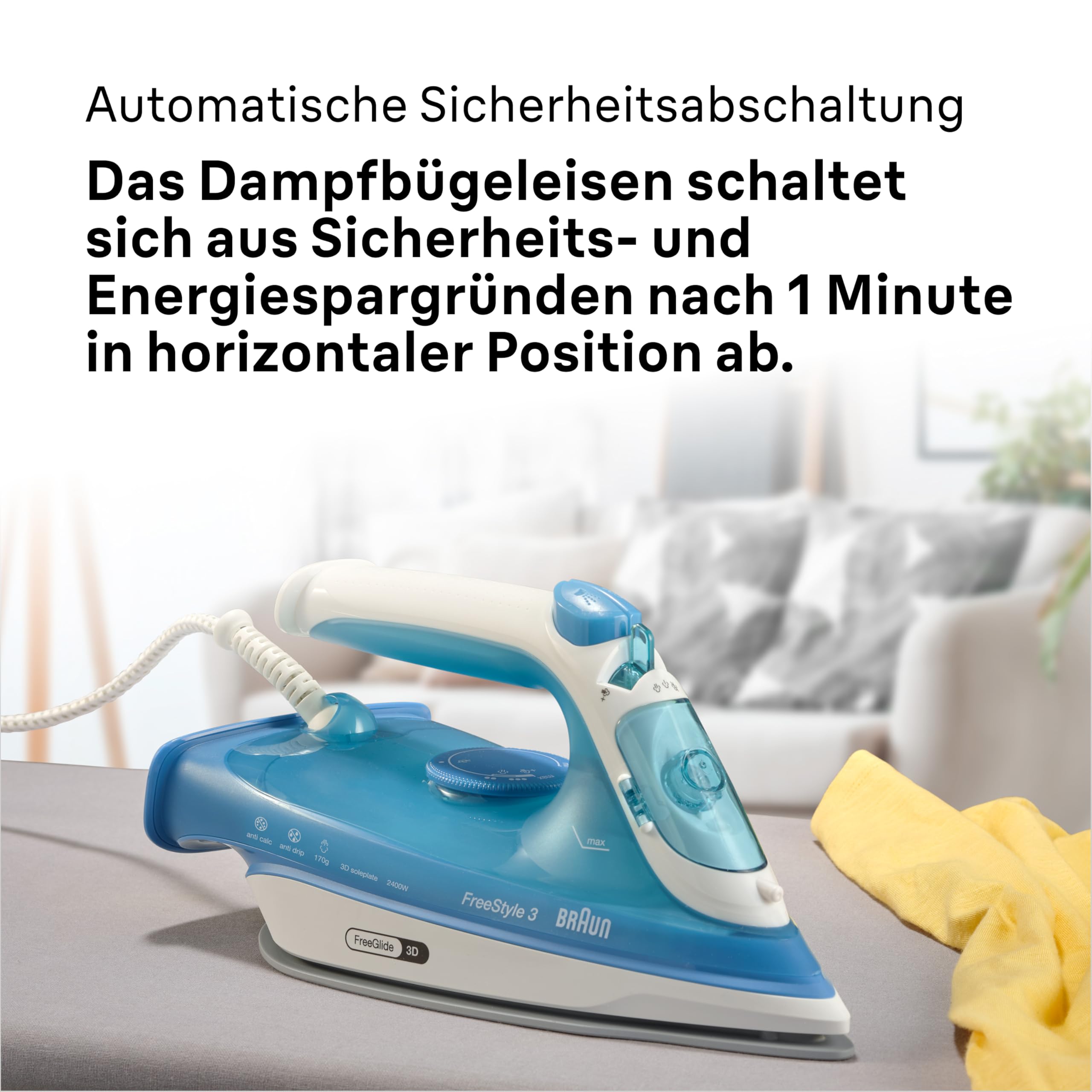 Braun FreeStyle 3 FI3144BL Dampfbügeleisen mit 3D-FreeGlide-Technologie, SuperCeramic-Sohle, Ultimate FastClean, automatische Abschaltung, Tank 270 ml, 2700 W, Blau