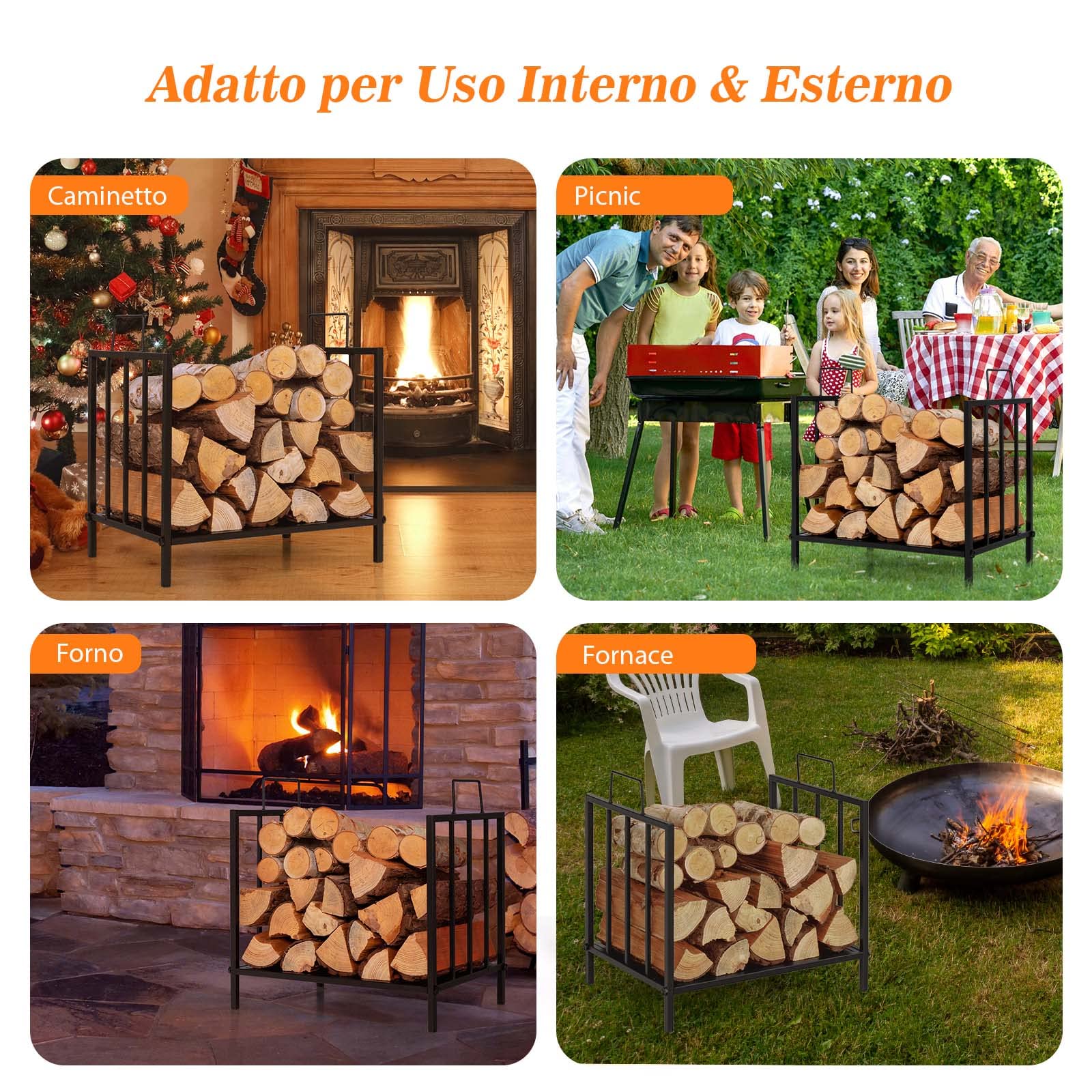 COSTWAY Porta Legna per Interni ed Esterni, Porta Legna per Camino con Comoda Maniglia e Piedini Rialzati, Portalegna da Ardere per Caminetti, Stufe e Focolari, Portata 50 kg (46 x 31 x 46 cm)