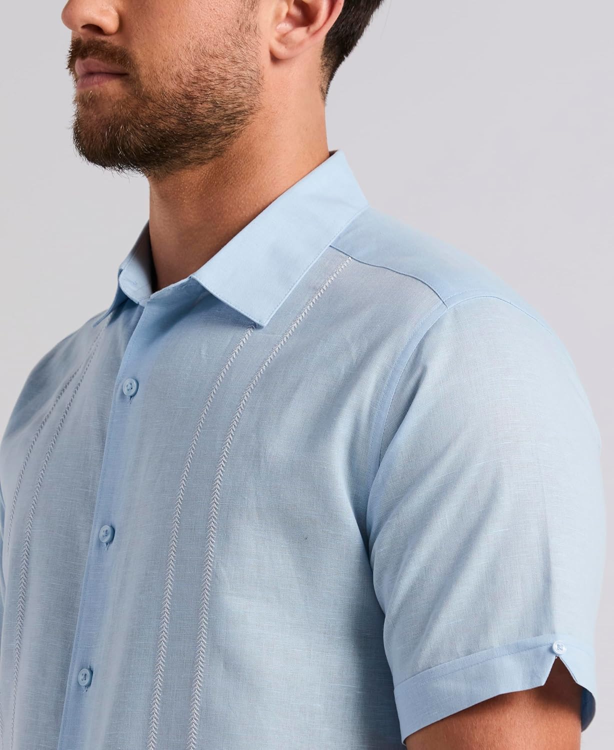 Cubavera Mens Embroidered Panel Short Sleeve Linen Blend Shirt - Image 3