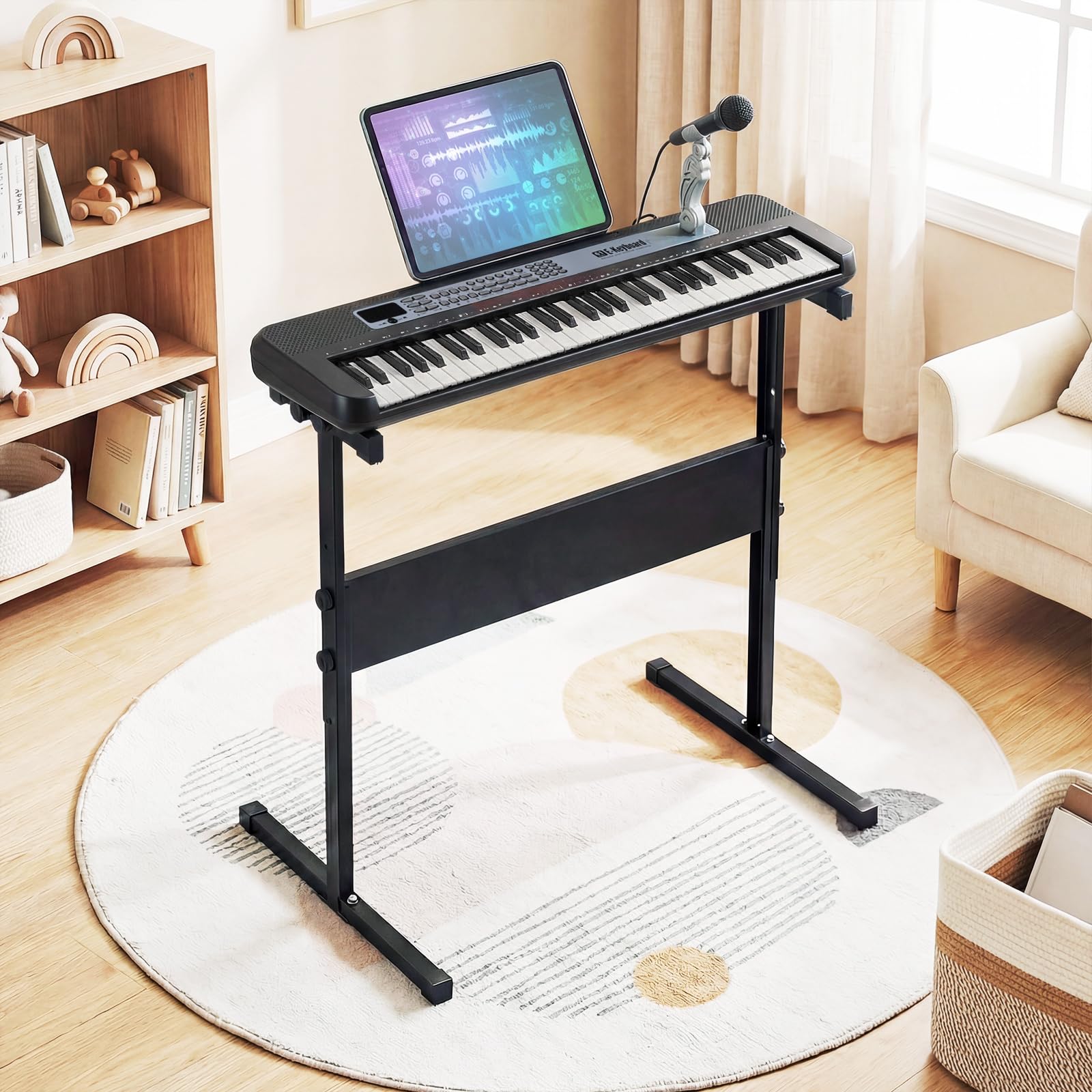 COSTWAY Tastiera Pianoforte Elettrica a 61 Tasti, Giocattolo Musicale da Interno con Supporto Regolabile, Microfono e Leggio, Strumento Digitale Educativo per Bambini e Bambini 3+ Anni (Nero)