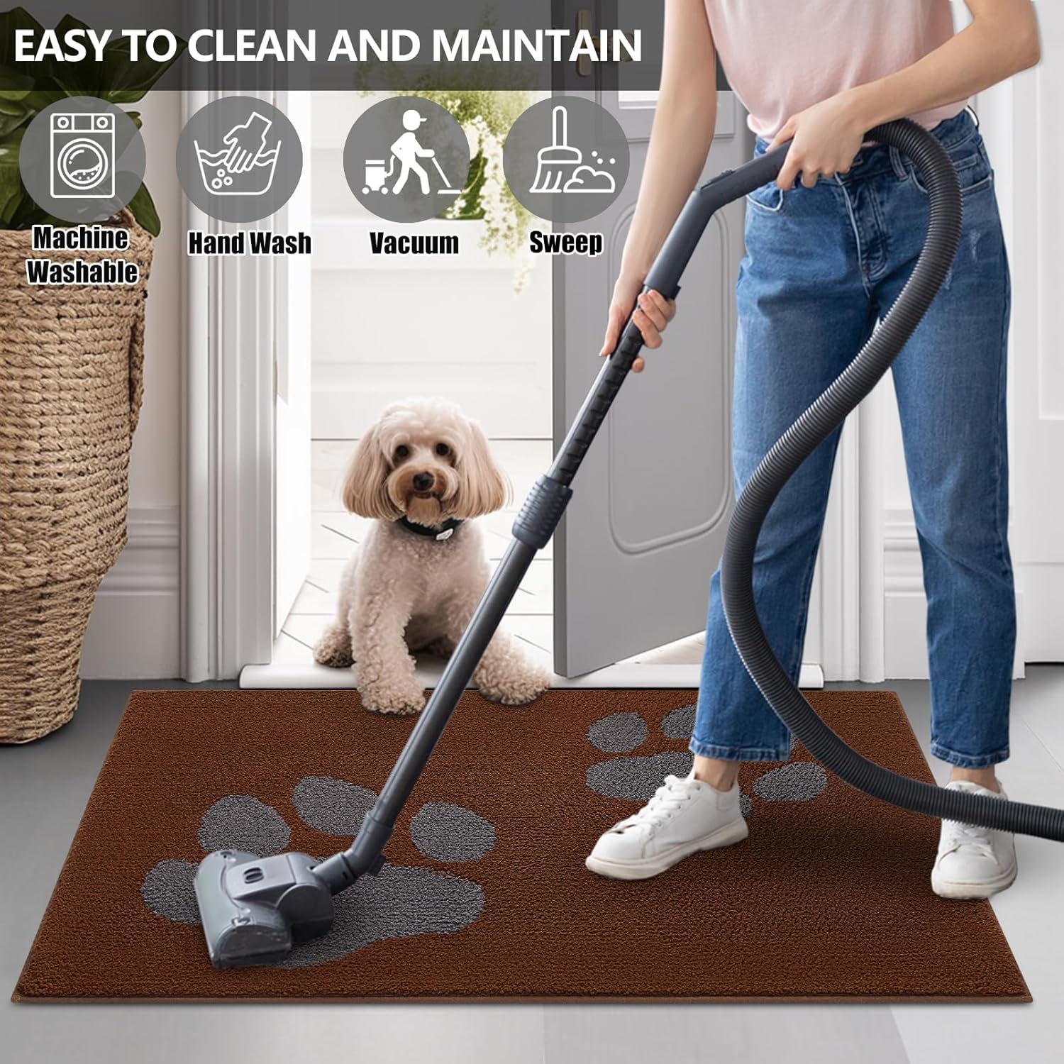 FONEYI Indoor Door Mat, 32"x48" Dog Mats for Muddy Paws, Rubber Backing Non Slip Super Absorbent Washable Entryway Rug, Low-Profile Front Back Door Mats, Inside Floor Doormats for Entryway, Brown