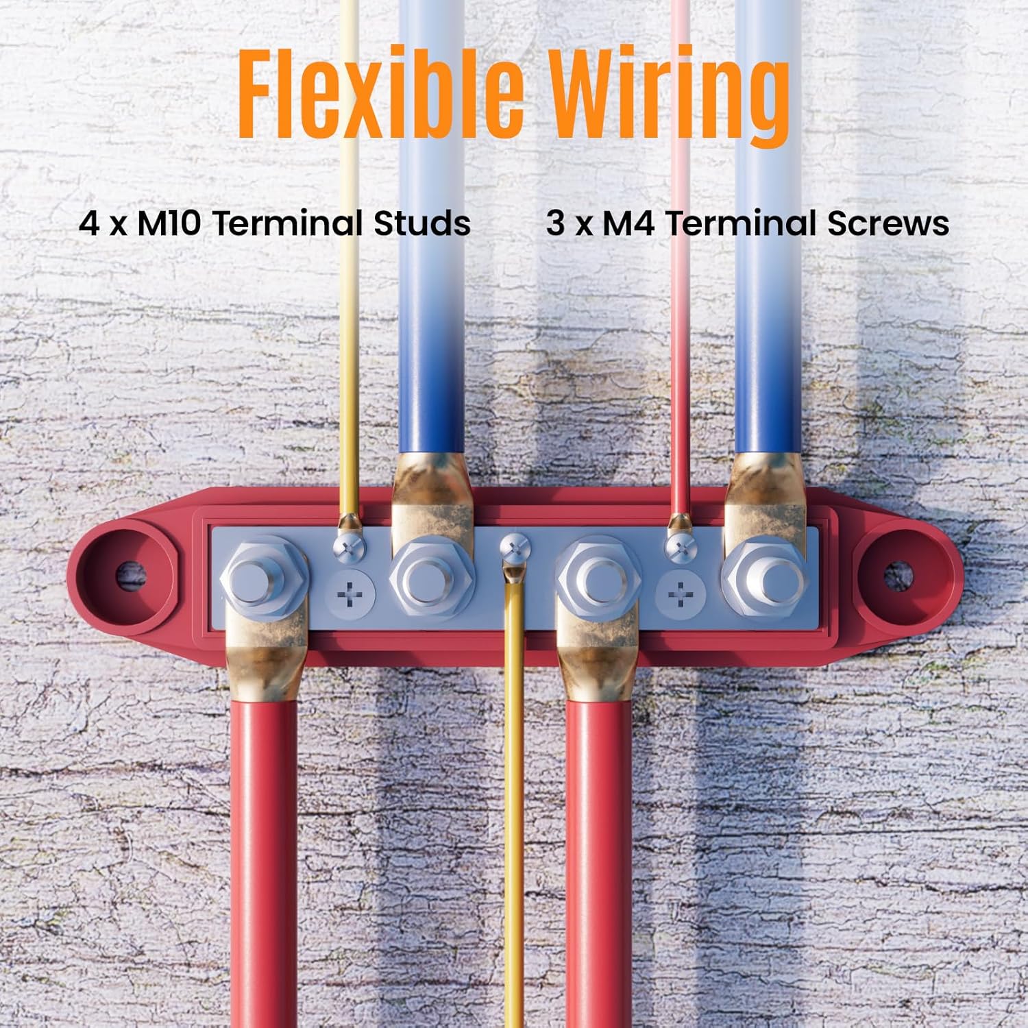 Pjerjzn Power Distribution Terminal Block, 250A, 12V, 4 Positions, IDC Connector, Red, Nylon, 48V DC, 8 Poles, AWG 4 Gauge, DIN Rail Mount(250A 4 x 5/16" (M8))
