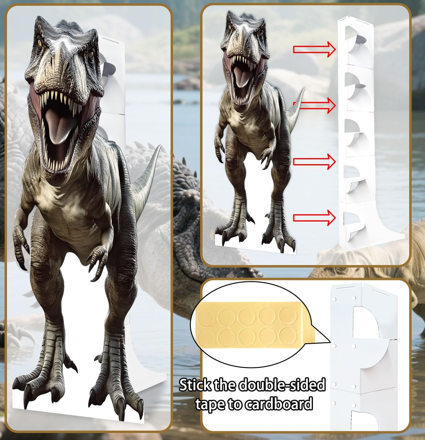 5.2 ft Dinosaur Cardboard Cutout Large T-Rex Cutout Stand-up Tyrannosaurus Photo Backdrop for Dinosaur Birthday Jungle Safari Party Supplies