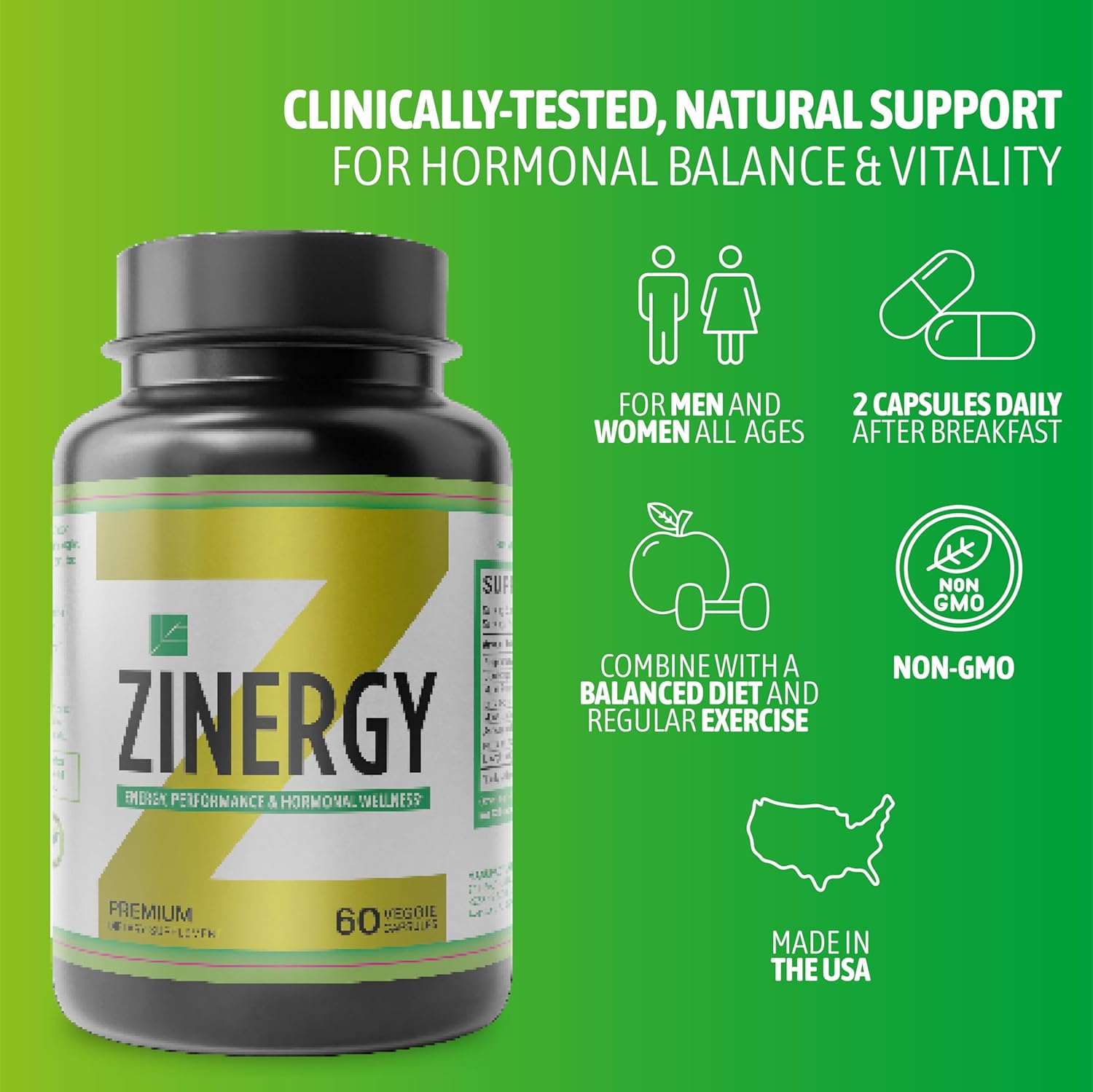 Dr. Zisman ZINERGY Natural Energy & Vitality Support – All-Natural Formula for Men and Women – Enhances Energy Levels & Hormonal Balance – 60 Premium Capsules - Image 6