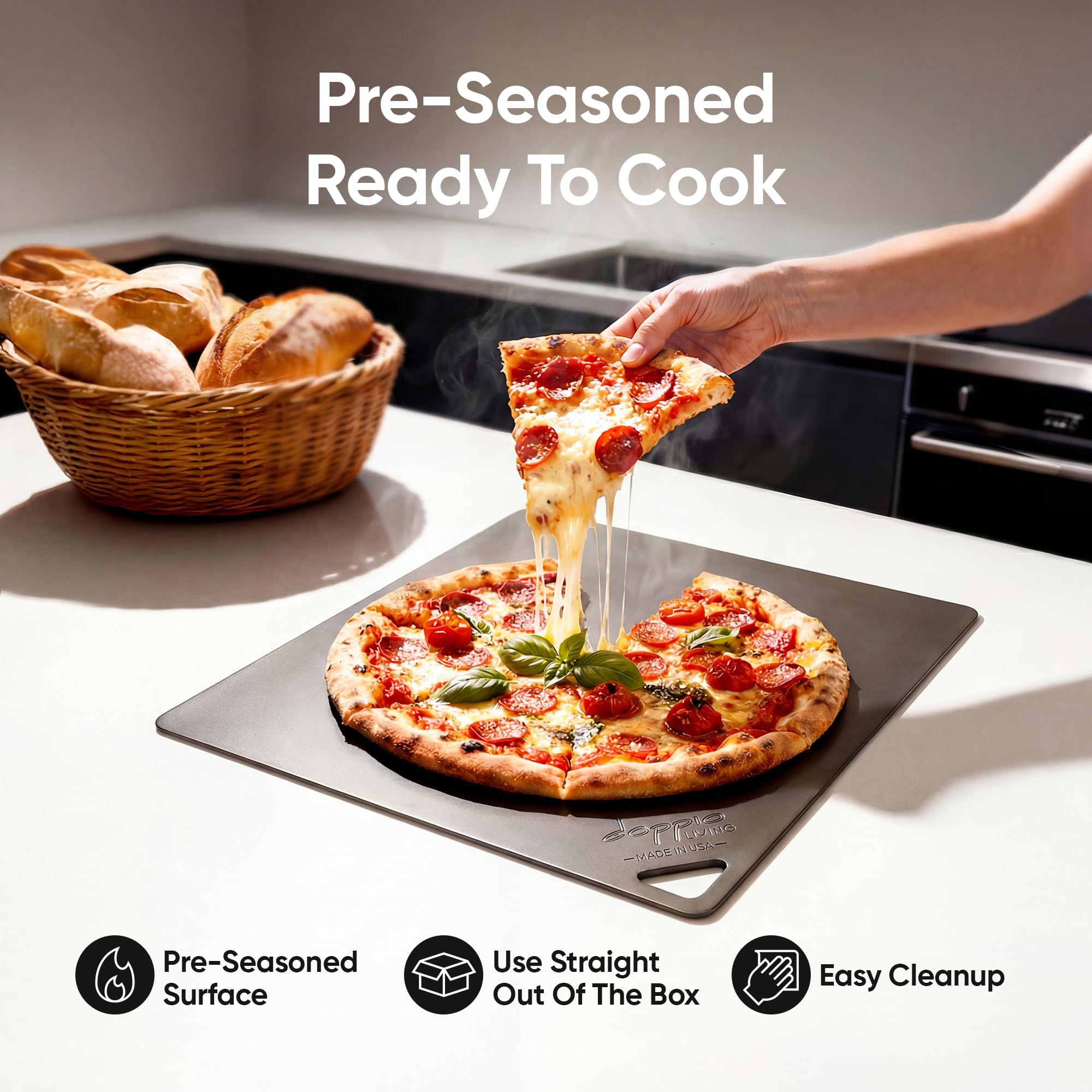 Leichter Pizzastahl für Backofen, hergestellt in den USA, ultradünn, 40,6 x 34,3 cm, vorgebrannter Backstahl für handwerkliches Brot, Sauerteig und mehr, hochwertige Kruste zu Hause