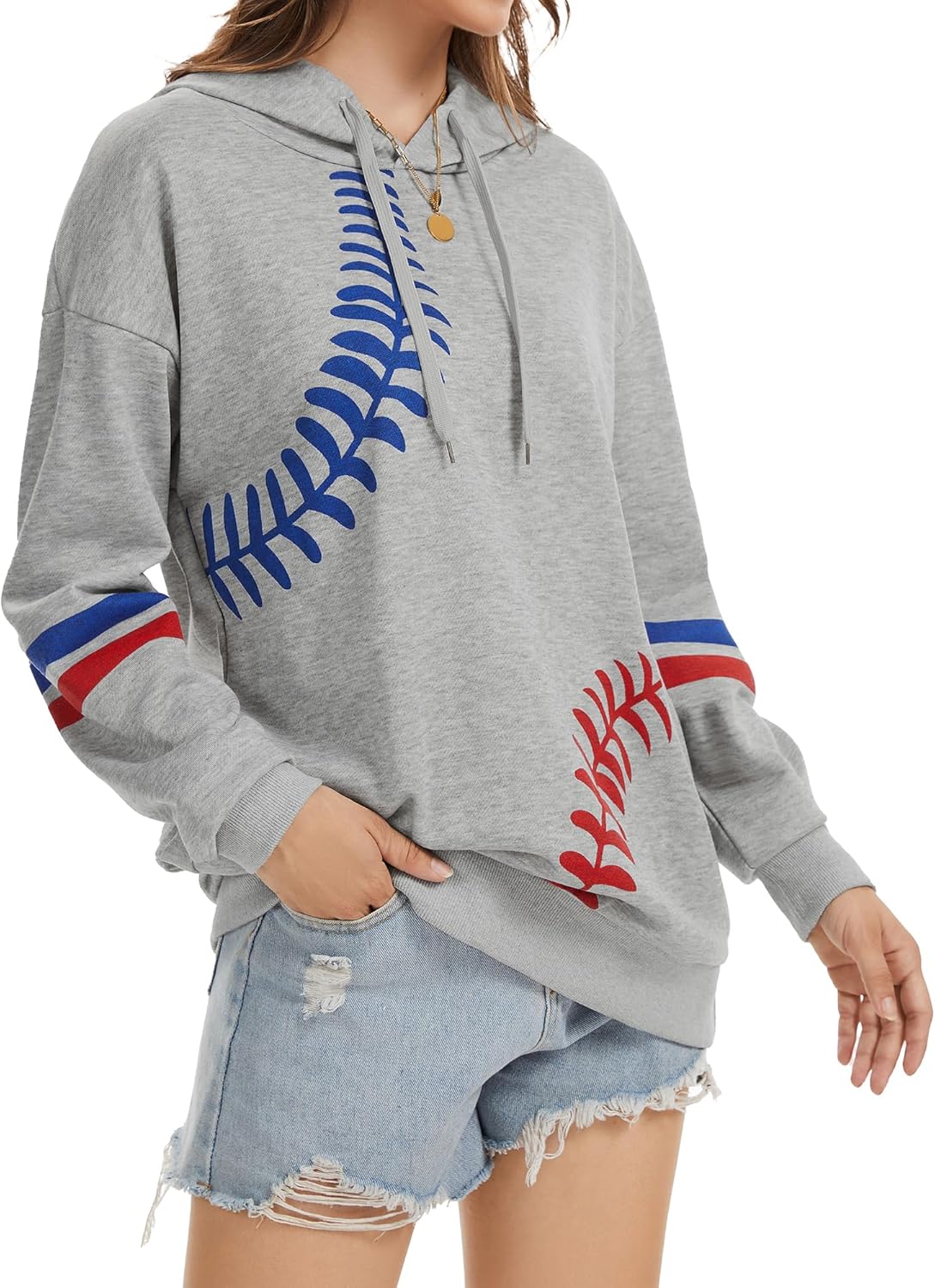 TSMNZMU Womens Baseball Hoodie Softball Sweatshirts Drawstring Long Sleeve Hoodies Oversized Pullover Shirts with Pockets