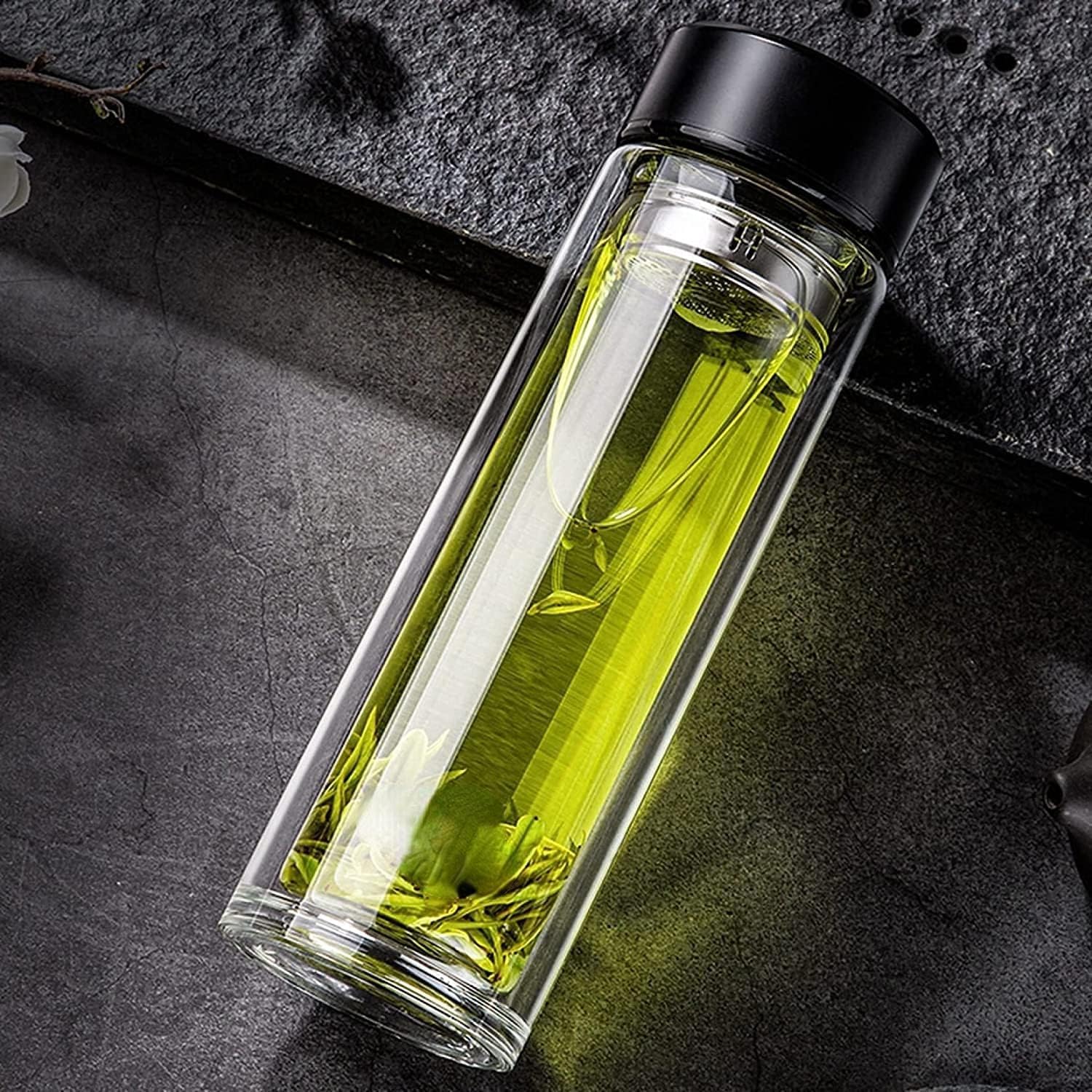 ガラスフィルター付きボトル クリア/グリーン*5 Amazon｜ウォーターボトル 水筒 クリア ガラス 二重構造