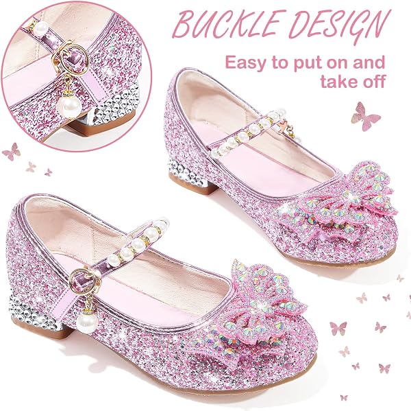 Chaussure Princesse Fille Talon avec Paillettes Chaussures Reine Chaussures de Danse Enfant Déguisement Cosplay Chaussure Mariage Noël Anniversaire Cérémonie Fête - 3