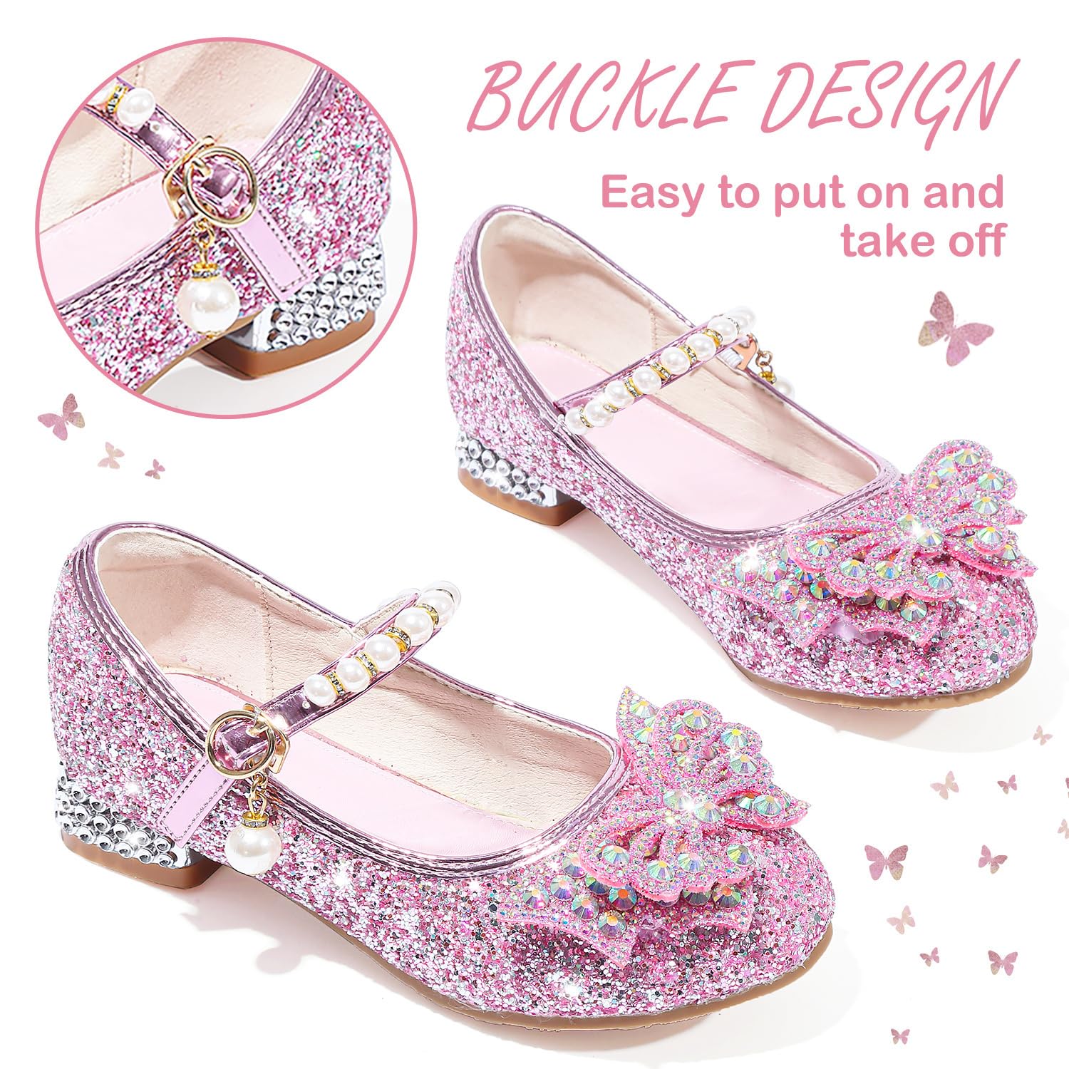 Mädchen Mary Jane Prinzessin Schuhe Ballerinas mit Absatz Glitzer Schuhe Abendschuhe Kinder Cosplay Schuhe Partys Hochzeiten Schulschuhe