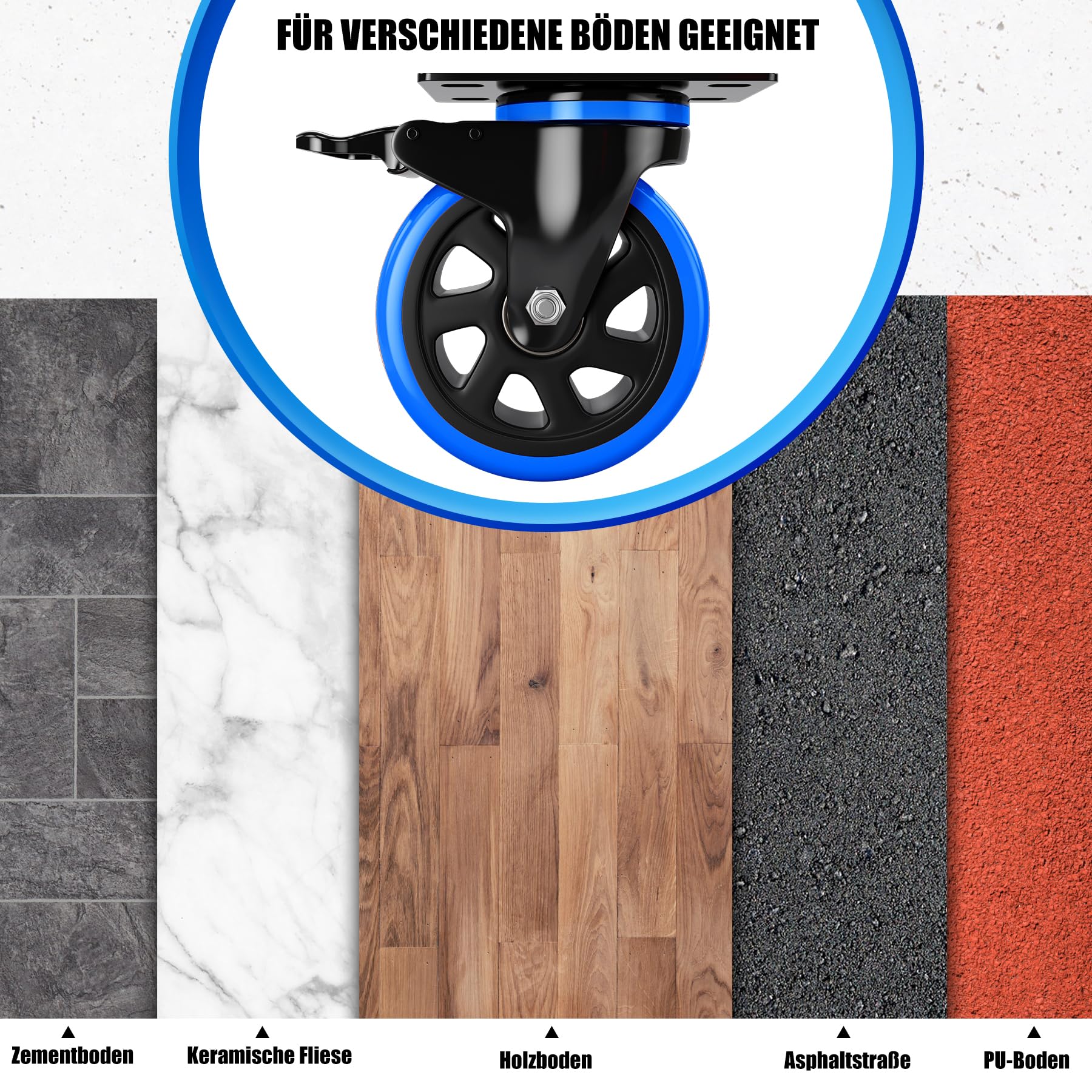Schwerlastrollen 160mm Lenkrollen bis zu 800KG Tragbarkeit 360° Drehung für Möbeltransport & Industrietransport Schwarz-Blau