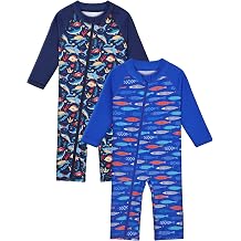 2 Pack Baby Toddler Boy Swimsuit UPF 50+ Sun Protection Long-Sleeve Zip Rashguards One Piece Bathing Suit for 3-36M