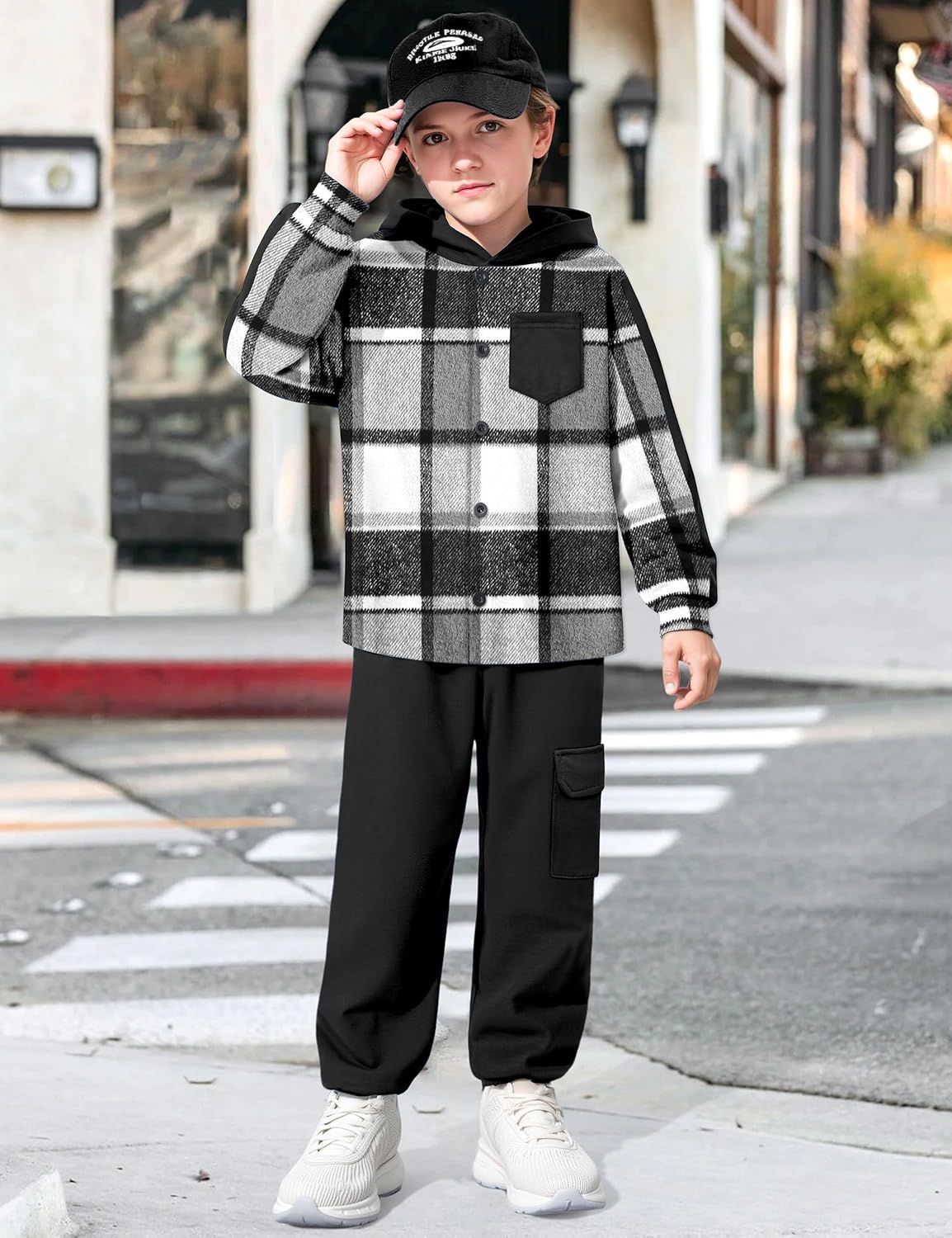 Toddler Boy Clothes Plaid Button Down Long Sleeve Hooded Shirt Tops Pants with Pockets 2Pcs Fall Winter Outfits 3-8Y - Image 3