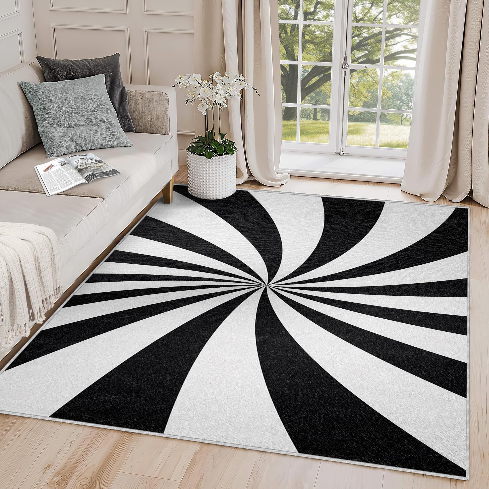3D Optical Illusion Rug - Optical Illusion Rug, 3x5 Rug, Vortex Trippy Abstract Area Rug, Black and White Door Mat, Washable & Non Slip Small Carpet, Optical Illusion Home Decor Gifts