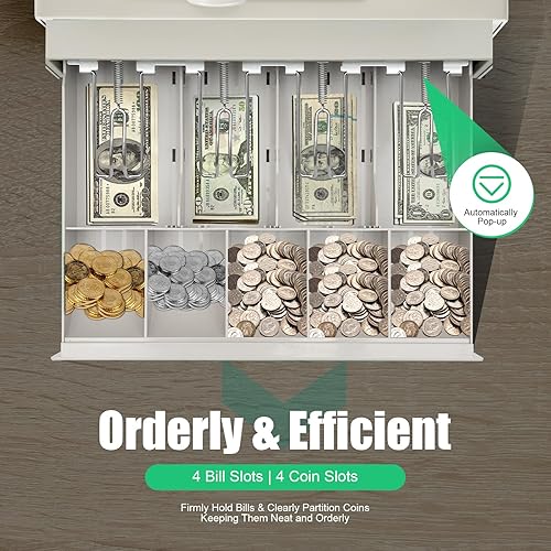 Miniatura 6 de Caja registradora electrónica, caja registradora de sistema POS con 48 llaves, bandeja de efectivo extraíble e impresora térmica, caja registradora
