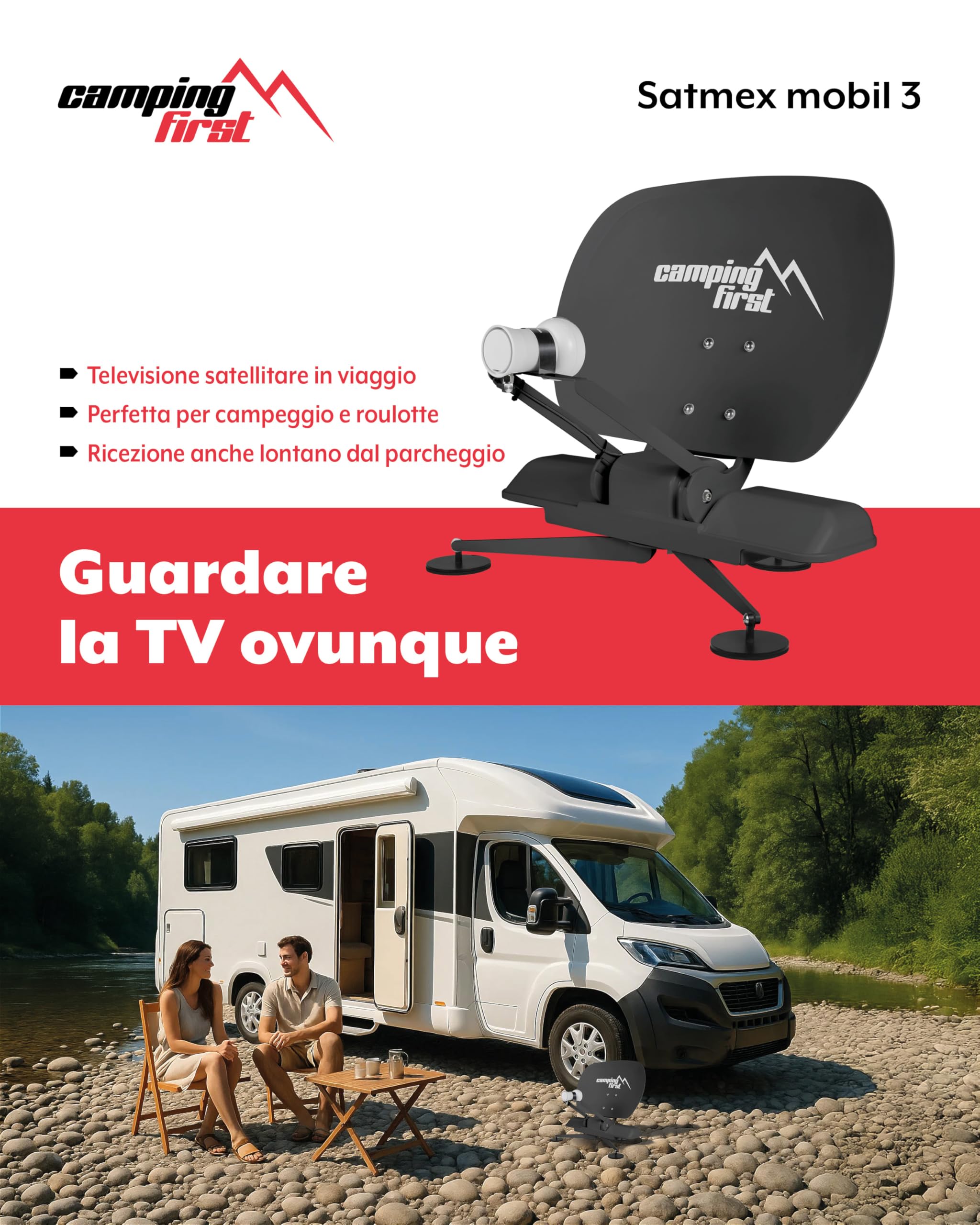 Satmex mobil 3 – Antenna sat mobile automatica – Antracite | Allineamento automatico su Astra 19,2°E, senza alimentazione esterna