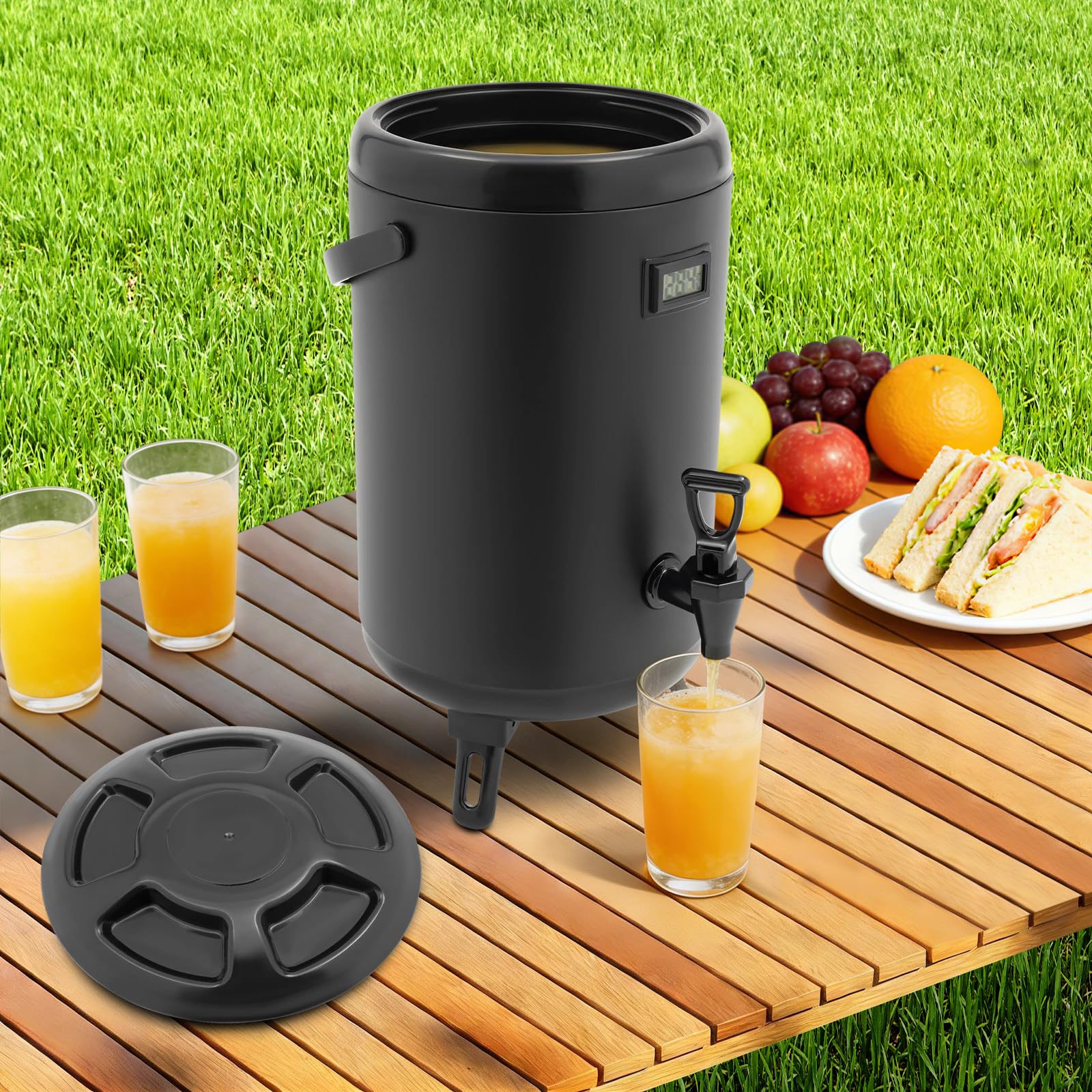 Dispenser di bevande isolato, 12 l, in acciaio inox, con indicatore di temperatura | Dispenser di bevande calde e fredde, urna per caffè e tè con rubinetto, ideale per feste, buffet, caffè, ristoranti, hotel