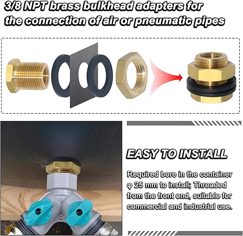 Vista 45 de KOOTNAS - Paquete de 2 accesorios de mamparo de latón macizo, conector de latón recto macho de 1 pulgada con anillo ondulado de metal, longitud