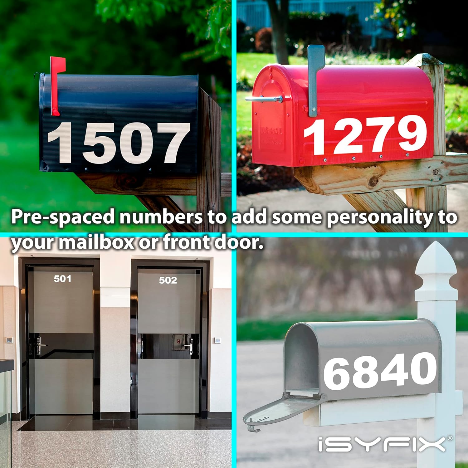 iSYFIX White Vinyl Numbers Stickers,6 Inch Self Adhesive (2 Sets),Premium Decal Die Cut and Pre-Spaced for Mailbox, Signs, Window, Doors, Cars, Trucks, Homes, Address Numbers, Indoor & Outdoor