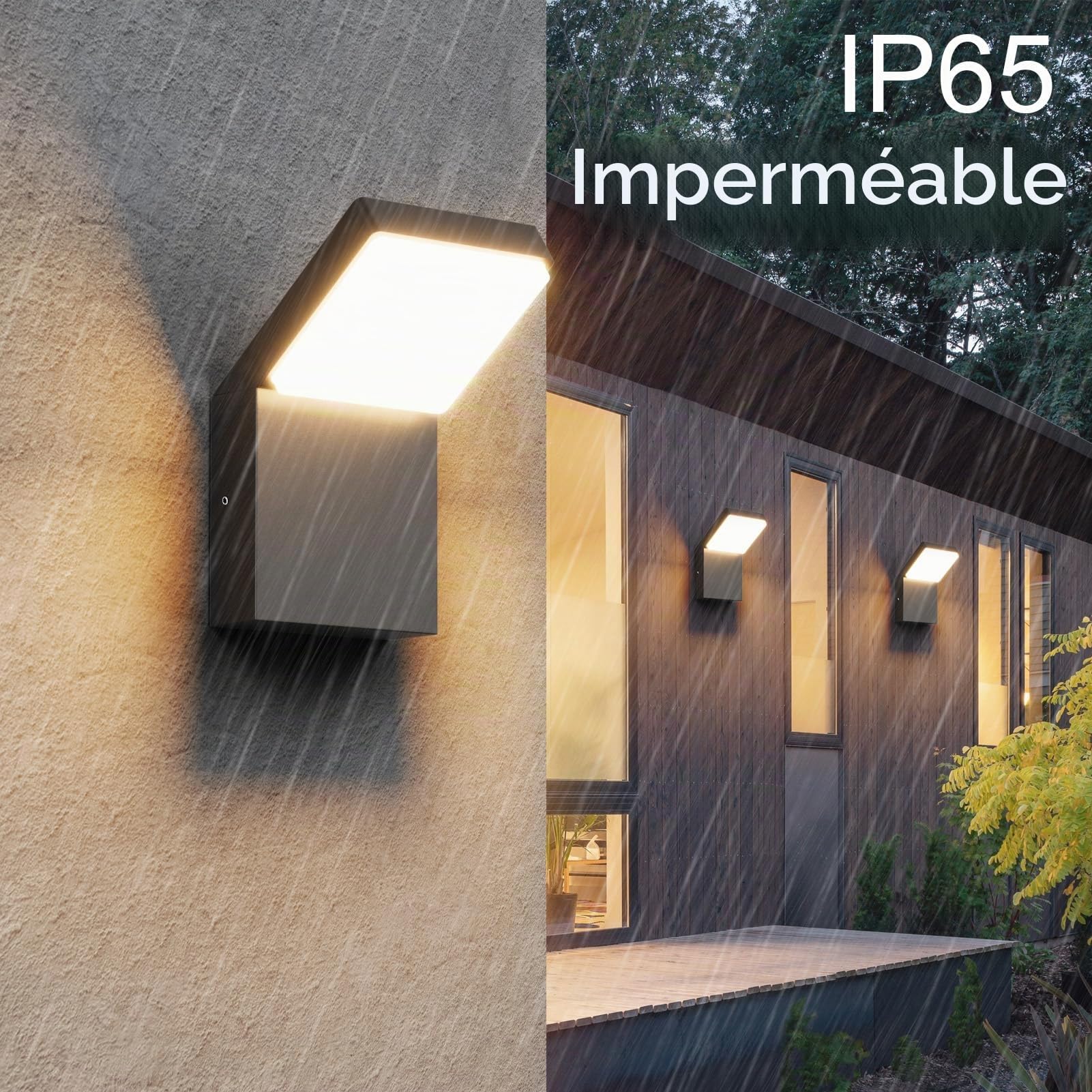 Klighten 24W Applique Murale LED Extérieure Intérieur, Éclairage Mural Imperméable IP54, Lampe Extérieure Aluminium Moderne pour Terrasse Entrée Jardin, 1500 Lumen, Noir, Blanc Chaud 3000K
