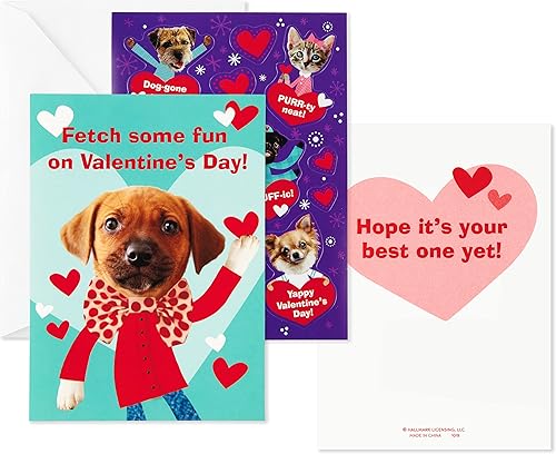 Miniatura 4 de Hallmark Tarjetas de San Valentín y calcomanías para la escuela de niños, cachorros y gatitos (24 aulas de San Valentín con sobres)